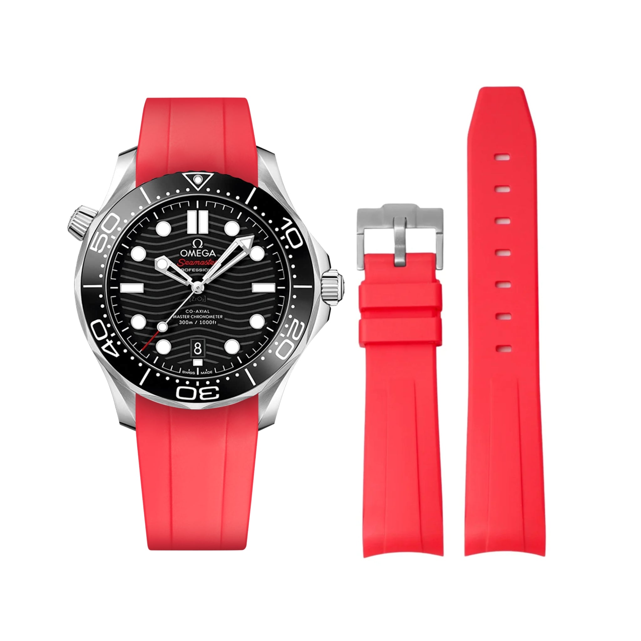 Kautschukarmband – Für Omega Seamaster 300 – Rot - Helvetus DE