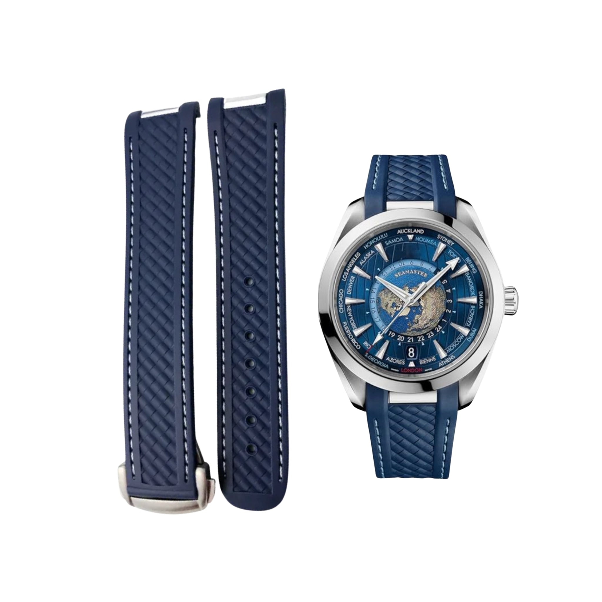 Kautschukarmband – Für Omega Seamaster Aqua Terra 300 / 150m – Blau/Weiß - Helvetus DE