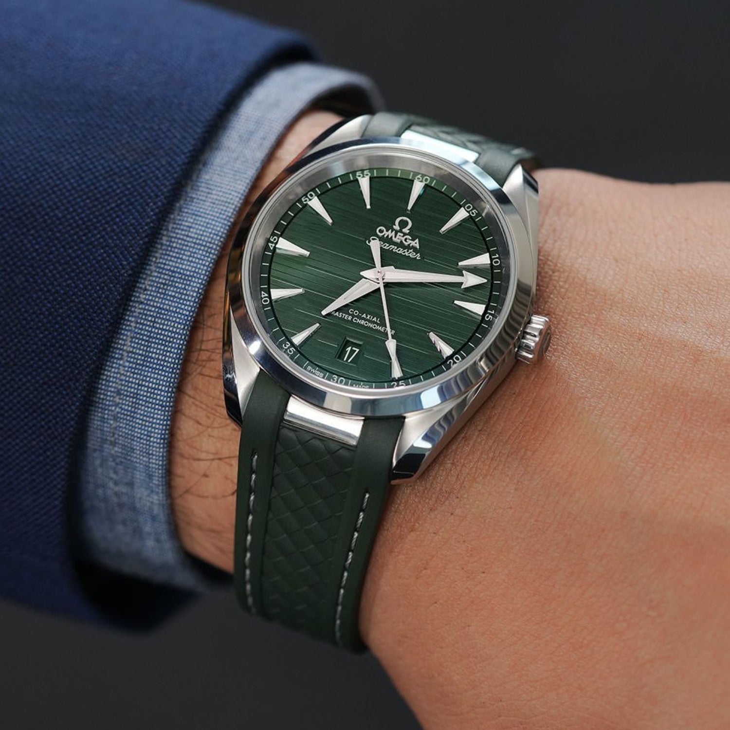 Kautschukarmband – Für Omega Seamaster Aqua Terra 300 / 150m – Grün/Weiss - Helvetus DE