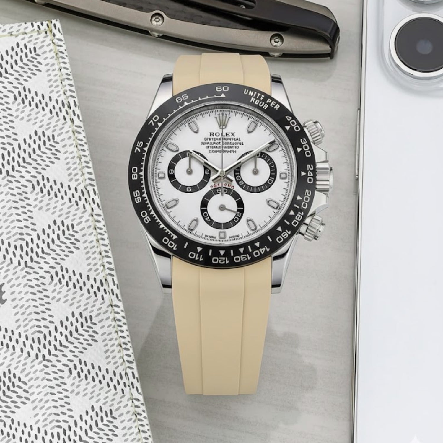 Kautschukarmband – für Rolex Daytona – Beige - Helvetus DE