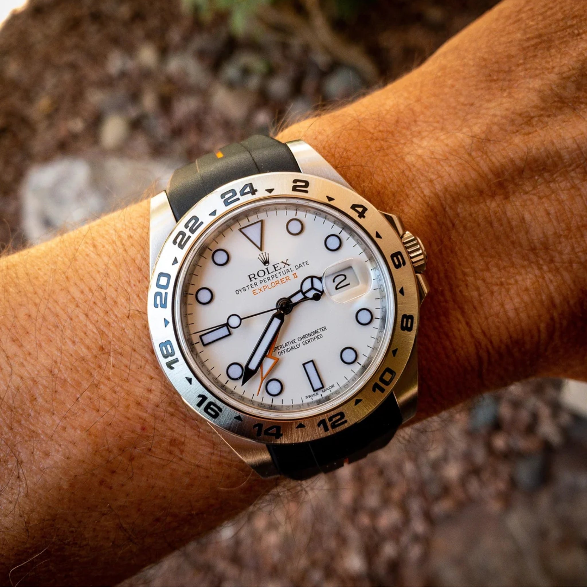 Kautschukarmband für Rolex Explorer II – Schwarz/Orange | LuxLine® - Helvetus DE