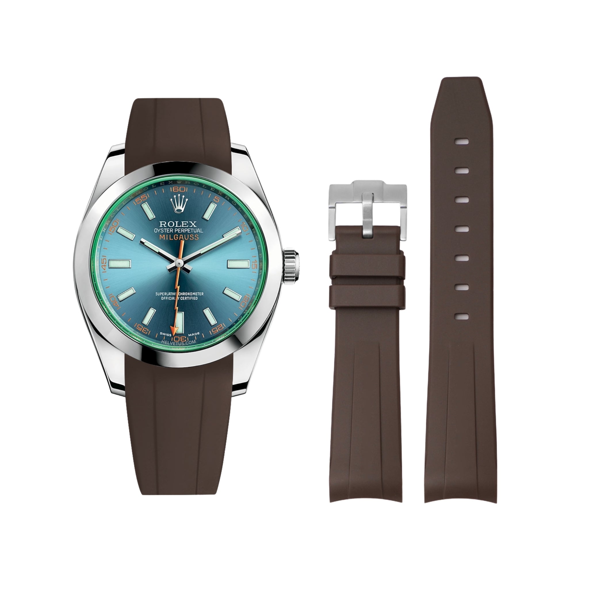Kautschukarmband für Rolex Milgauss in Braun - Helvetus DE