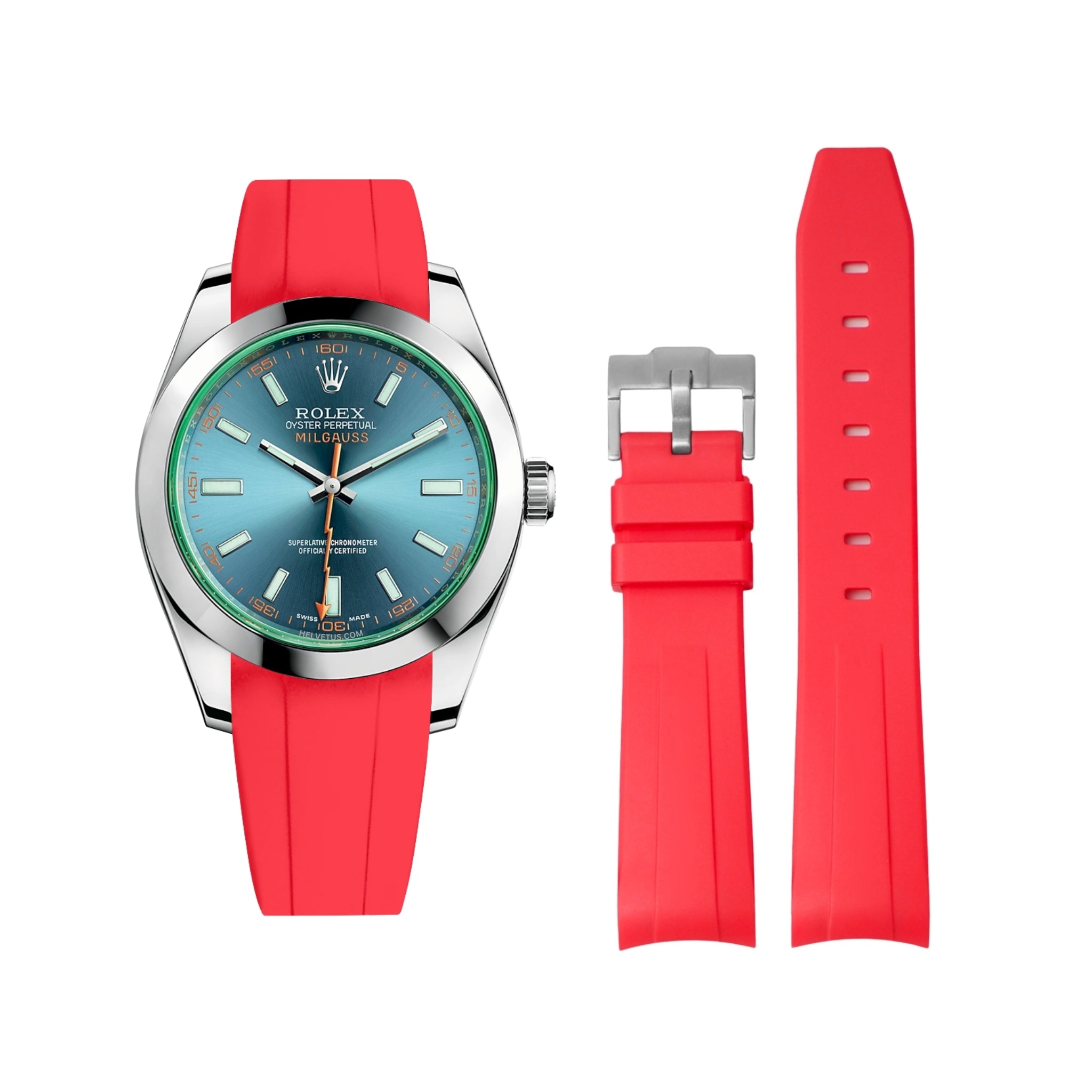 Kautschukarmband für Rolex Milgauss in Rot - Helvetus DE