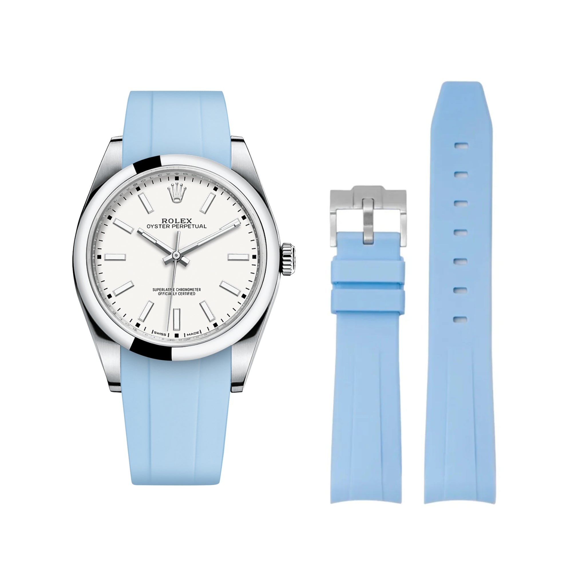 Kautschukarmband für Rolex Oyster Perpetual 39mm – Baby Blau - Helvetus DE