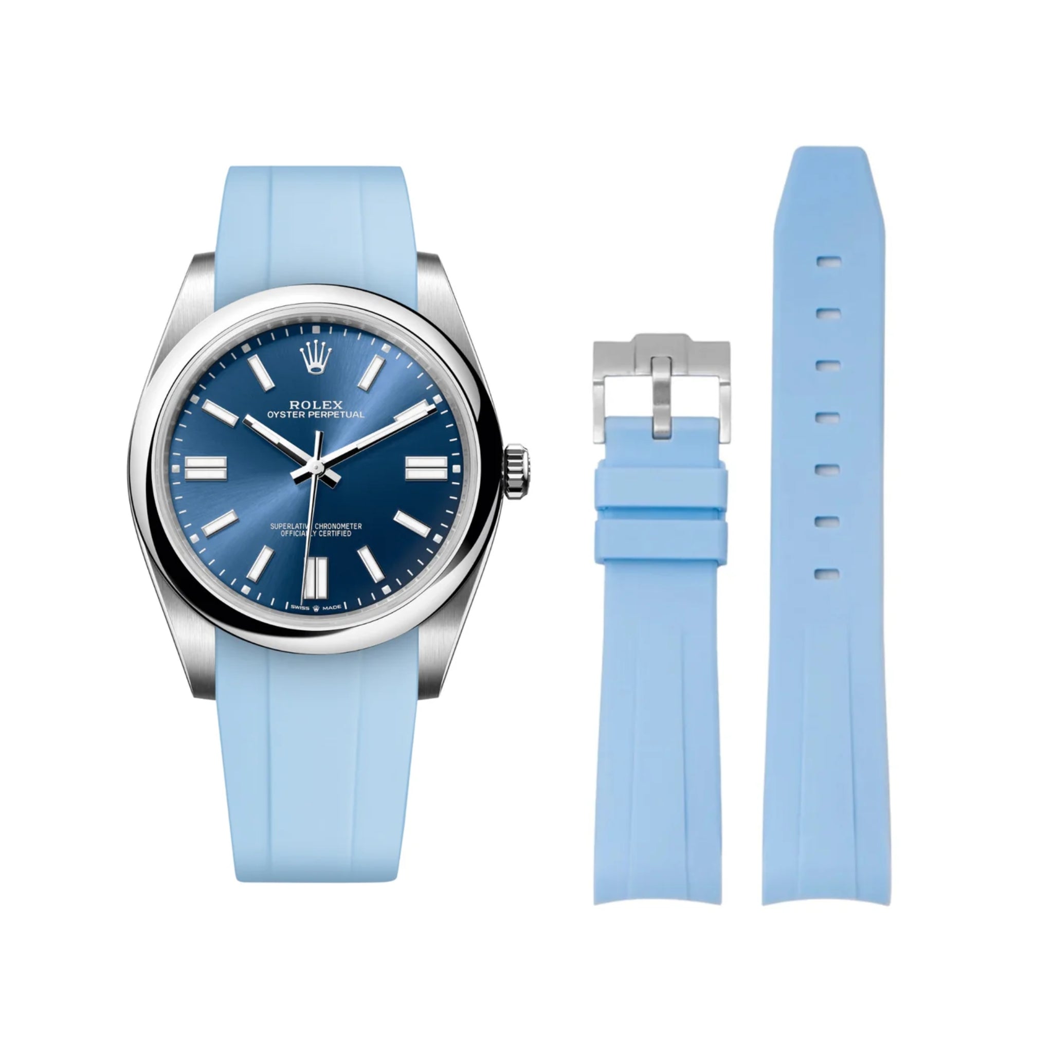 Kautschukarmband für Rolex Oyster Perpetual 41mm – Baby Blau - Helvetus DE