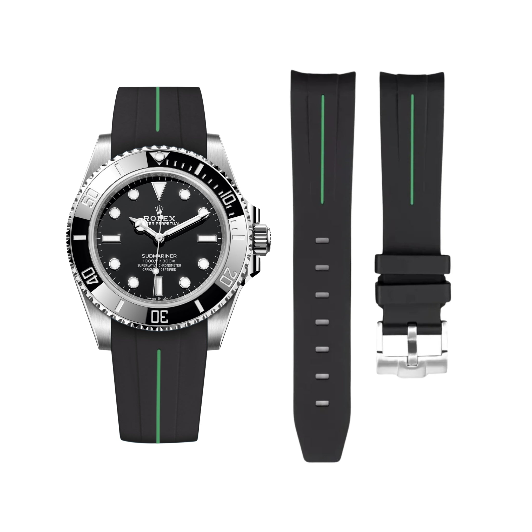 Kautschukarmband für Rolex Submariner – Luxline® - Schwarz/Grün - Helvetus DE