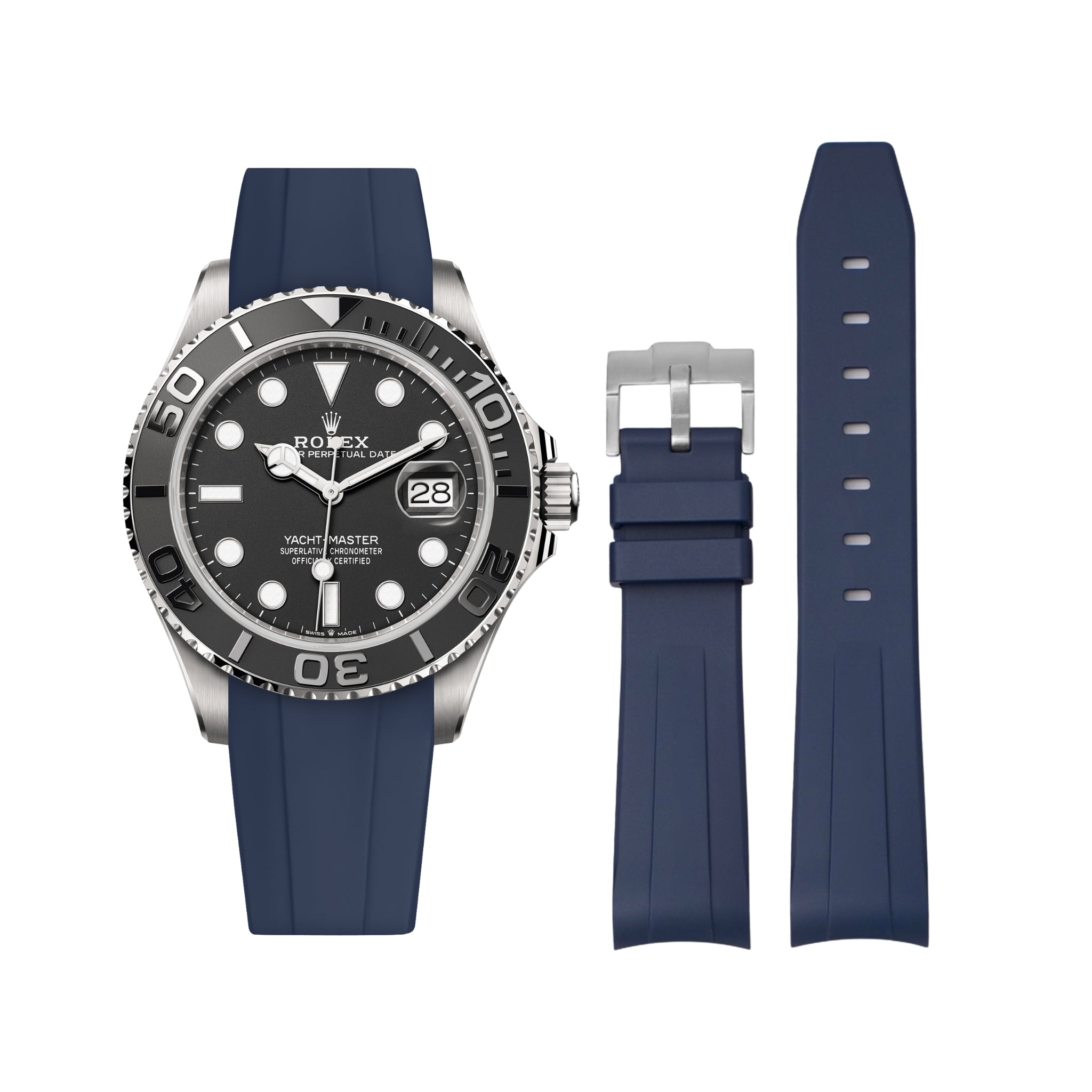 Kautschukarmband für Rolex Yacht - Master 40mm/42mm – Dunkel Blau - Helvetus DE
