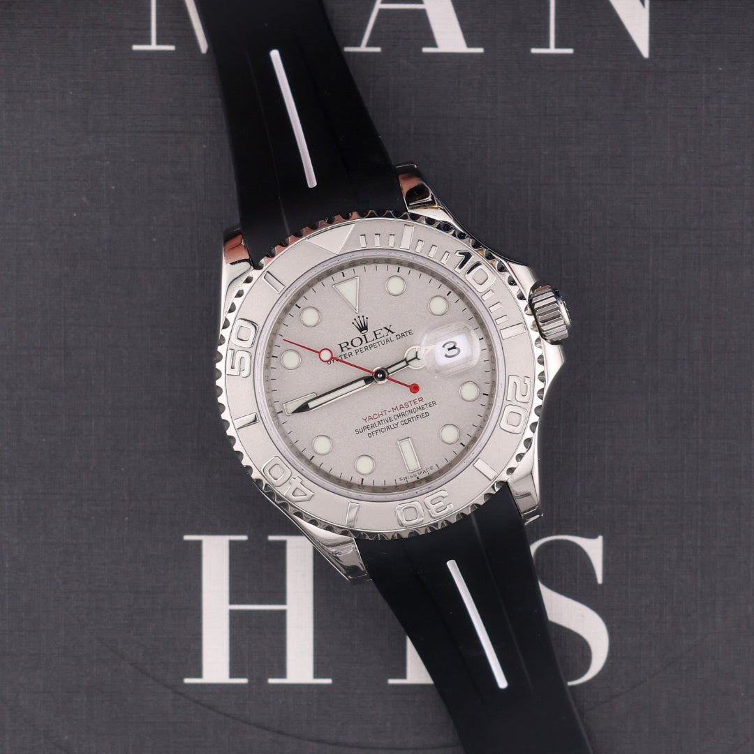 Kautschukarmband für Rolex Yacht - Master 40mm/42mm – Schwarz/Weiss Linie | LuxLine® - Helvetus DE