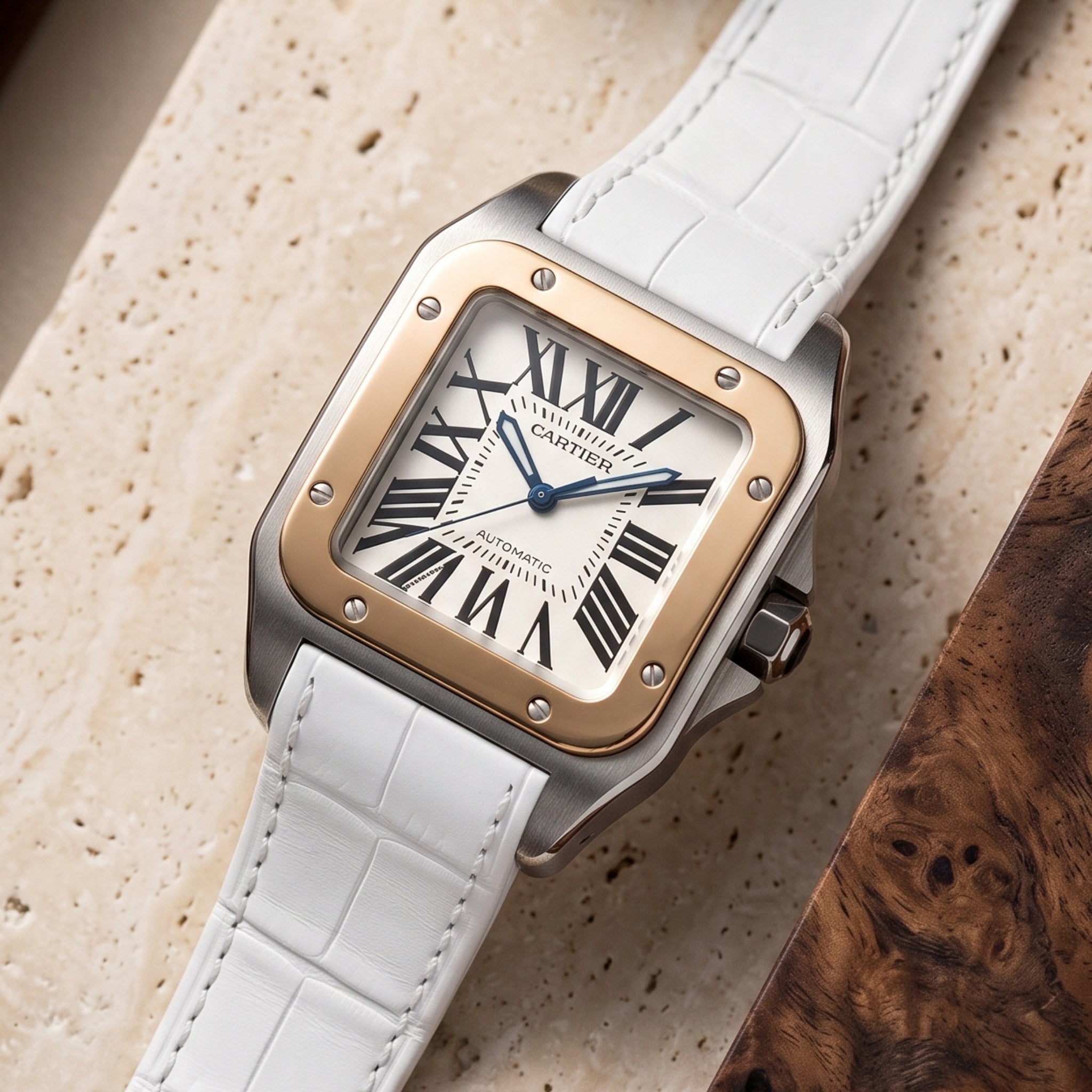 Leder Armband - für Cartier Santos 100 - Weiss - Helvetus