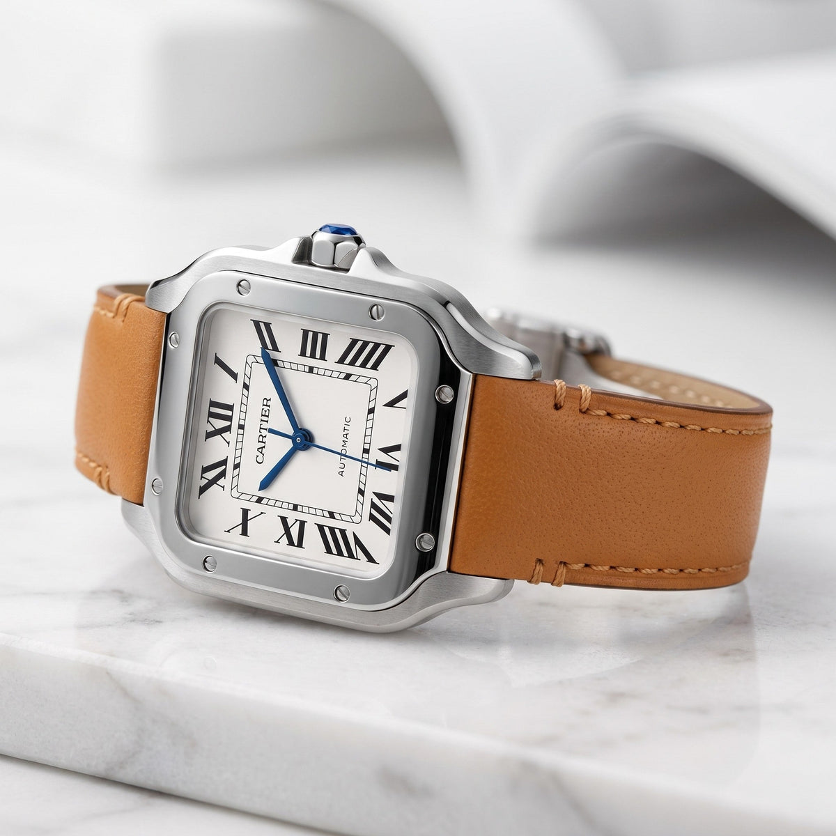 Leder Armband für Cartier Santos Medium/Large – Flach Orange – Quick Switch/Release - Helvetus