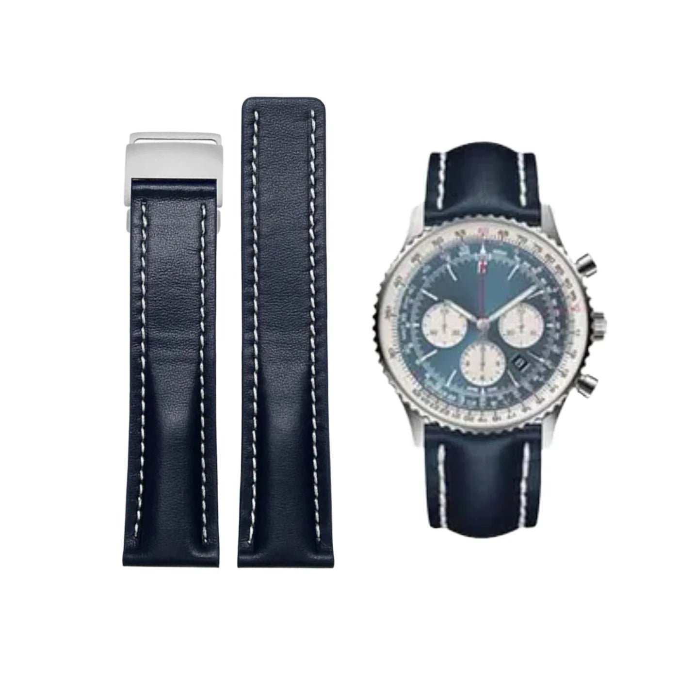Leder Armband - für Breitling Uhren - Flach Dunkel Blau - Helvetus DE