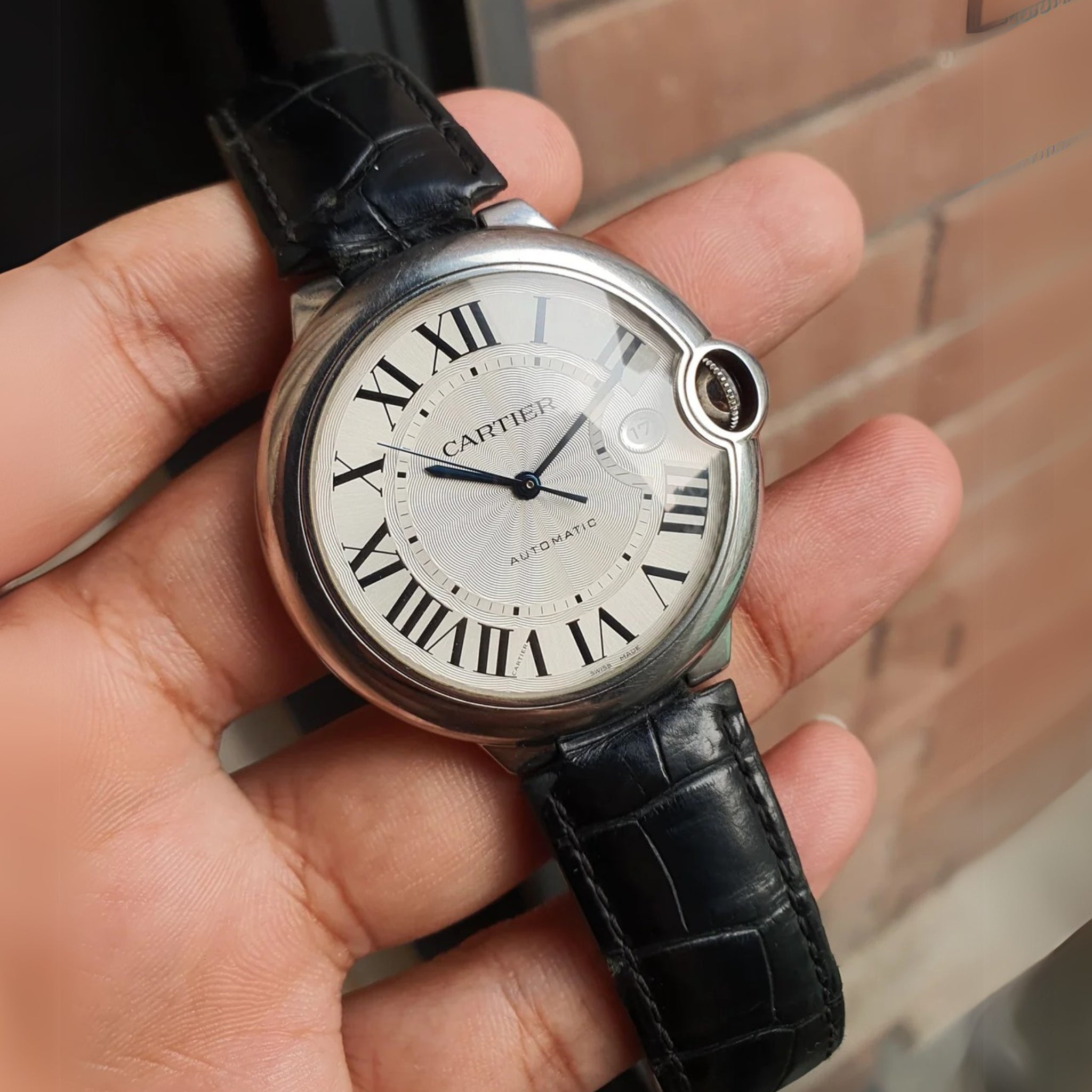 Leder Armband für Cartier Ballon Bleu – Schwarz - Helvetus DE