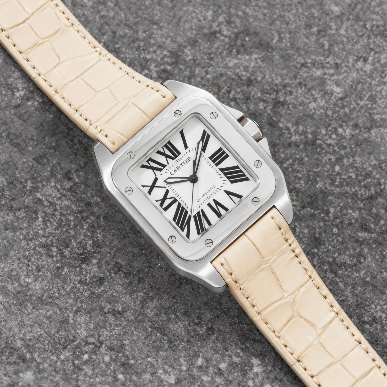 Leder Armband - für Cartier Santos 100 - Beige - Helvetus DE