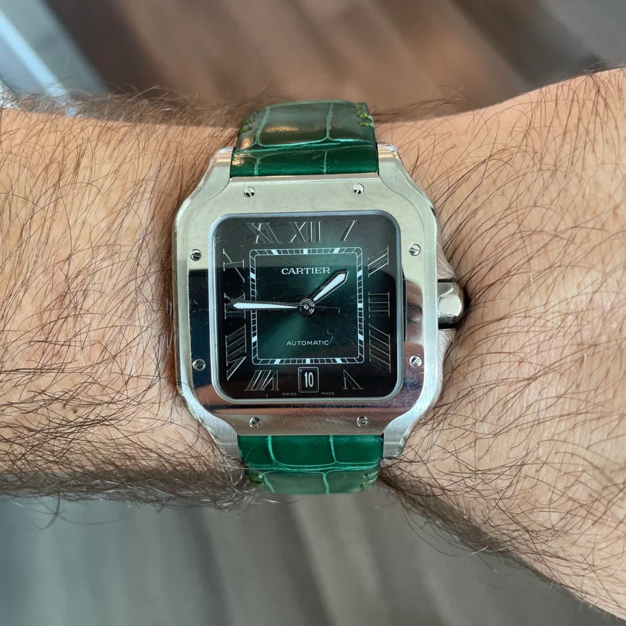 Leder Armband - für Cartier Santos 100 - Grün - Helvetus DE