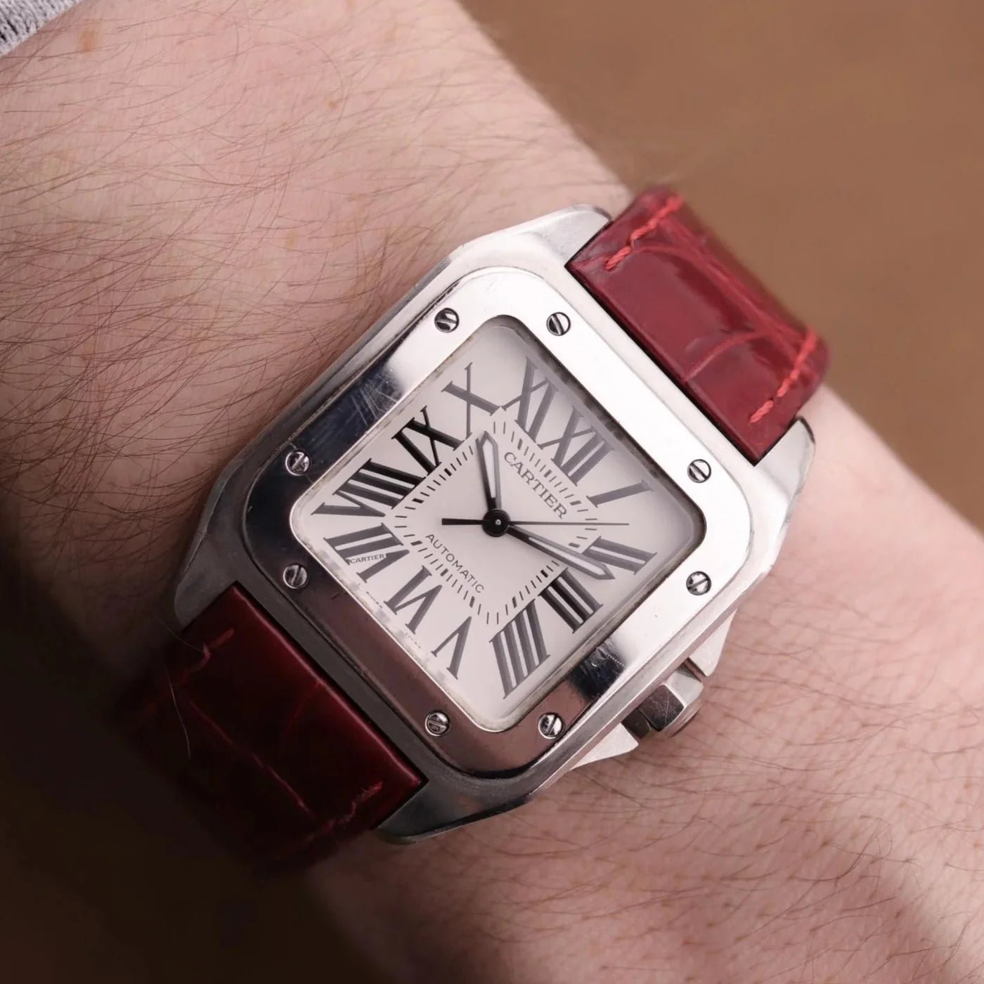 Leder Armband - für Cartier Santos 100 - Rot - Helvetus DE