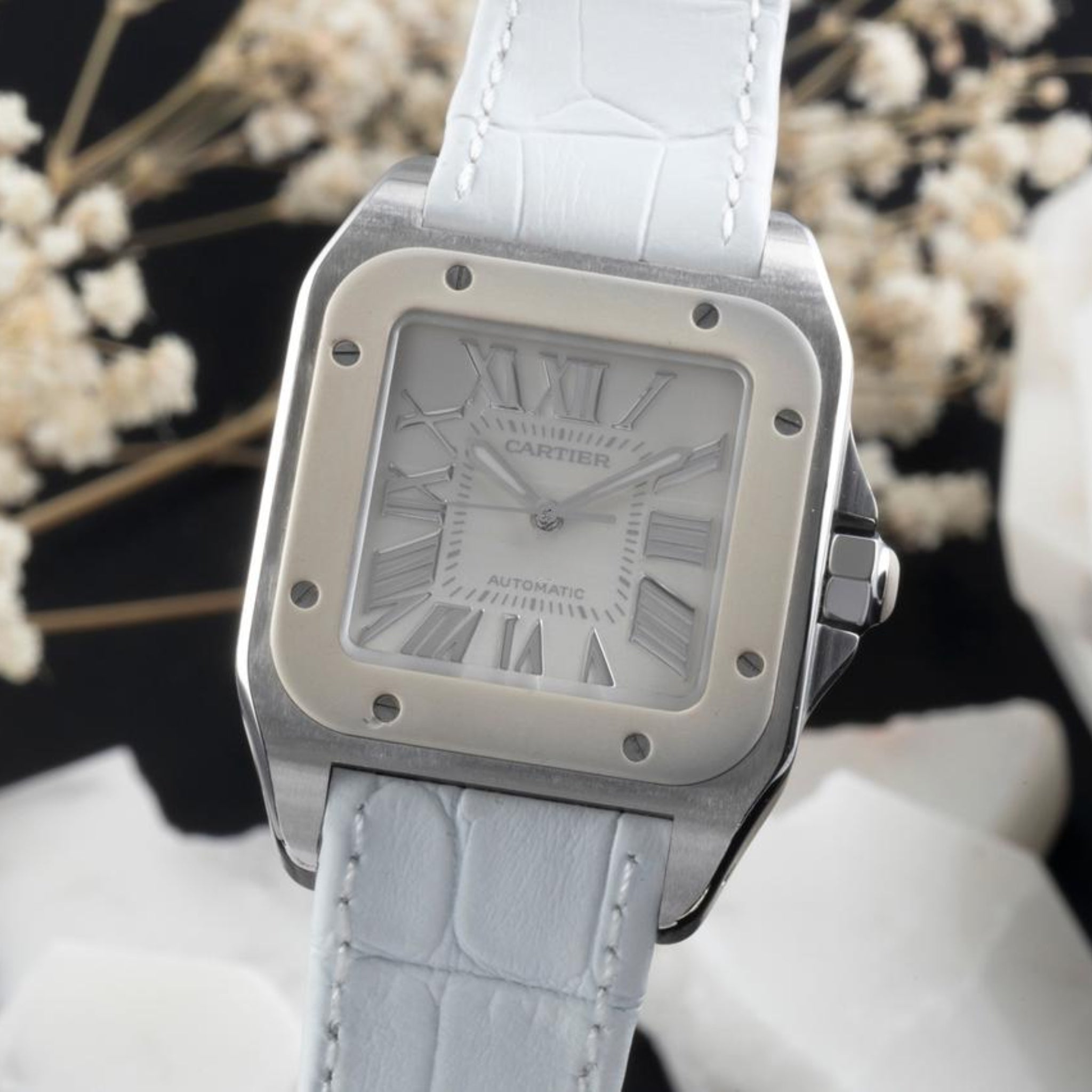 Leder Armband - für Cartier Santos 100 - Weiss - Helvetus DE