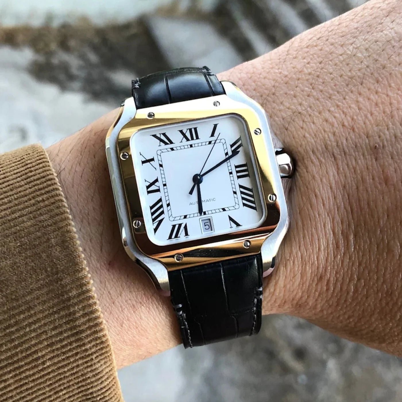 Leder Armband für Cartier Santos Medium/Large – Schwarz – Quick Switch/Release - Helvetus DE