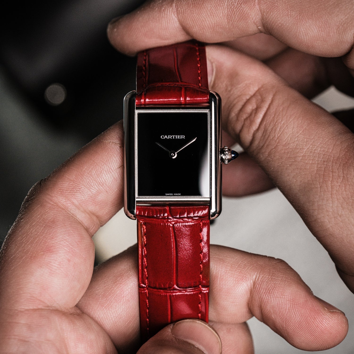Lederarmband für Cartier Tank / Tank Solo / Tank Must – Rot - Helvetus DE