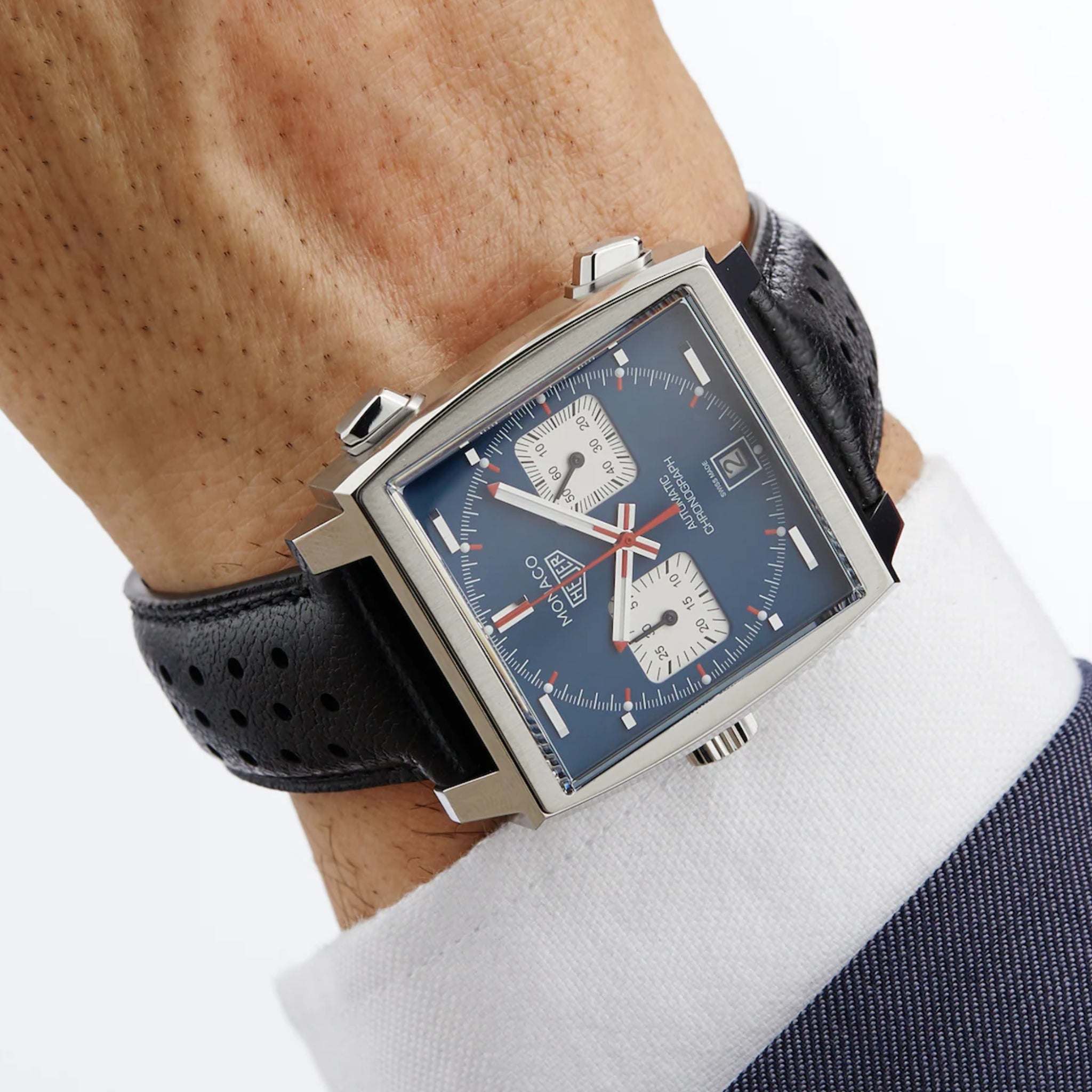 Lederarmband – Für Tag Heuer Monaco – Schwarz mit extra Textur - Helvetus DE