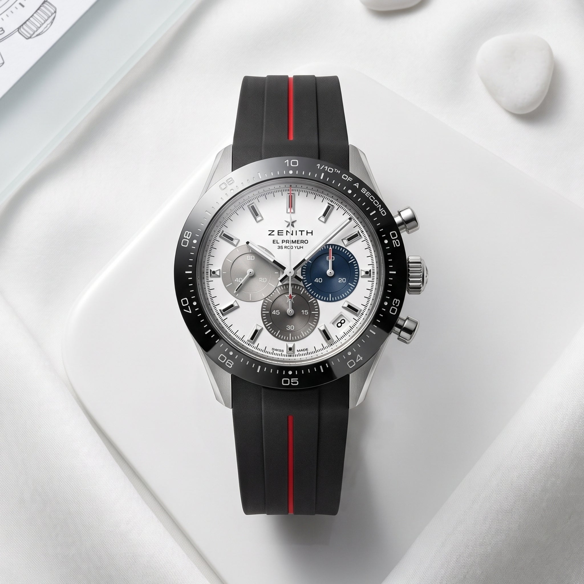 Kautschukarmband für alle Zenith Chronomaster Modelle – Schwarz/Roter Line | LuxLine®