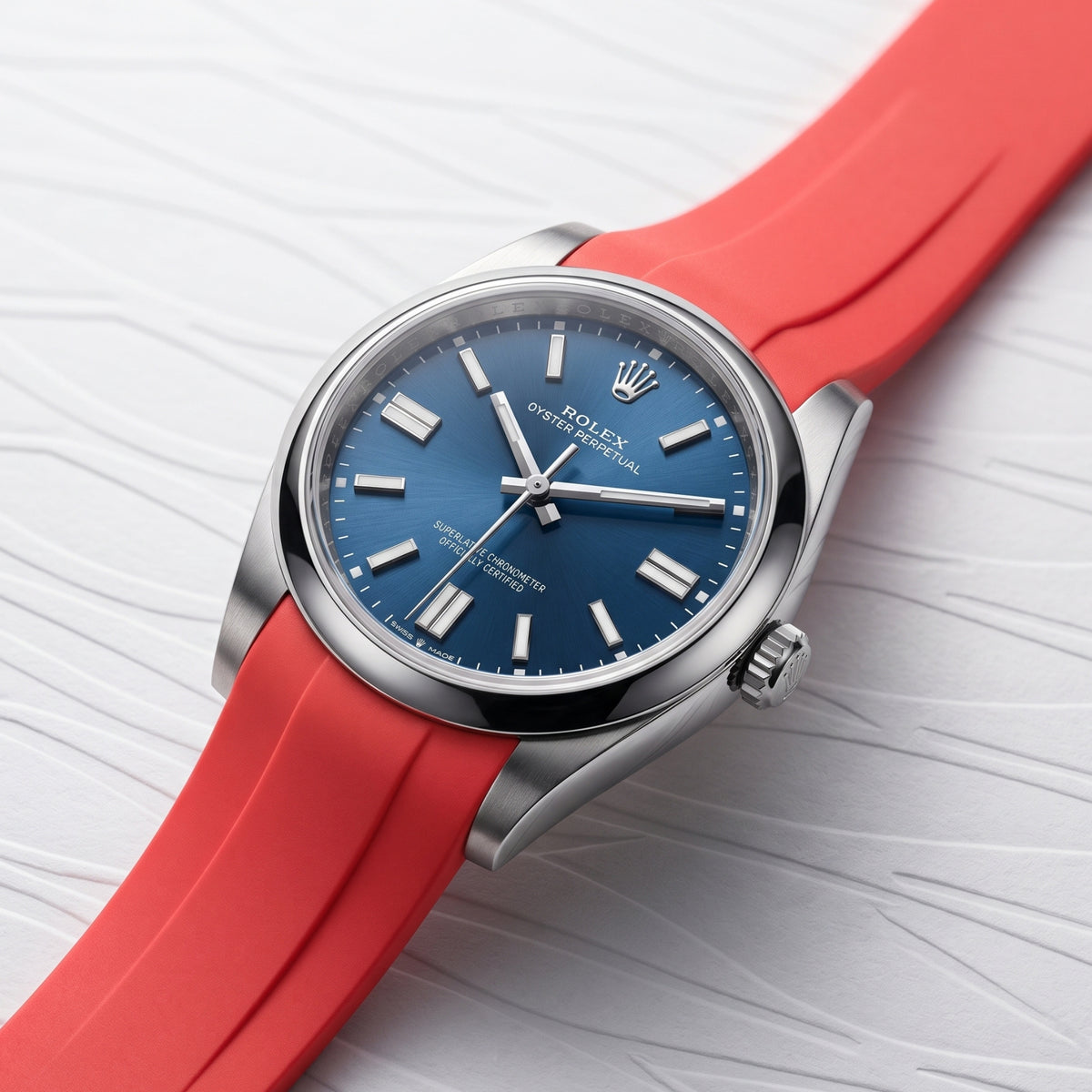 Faltschliesse Kautschukarmband für Rolex Oyster Perpetual 41mm – Rot
