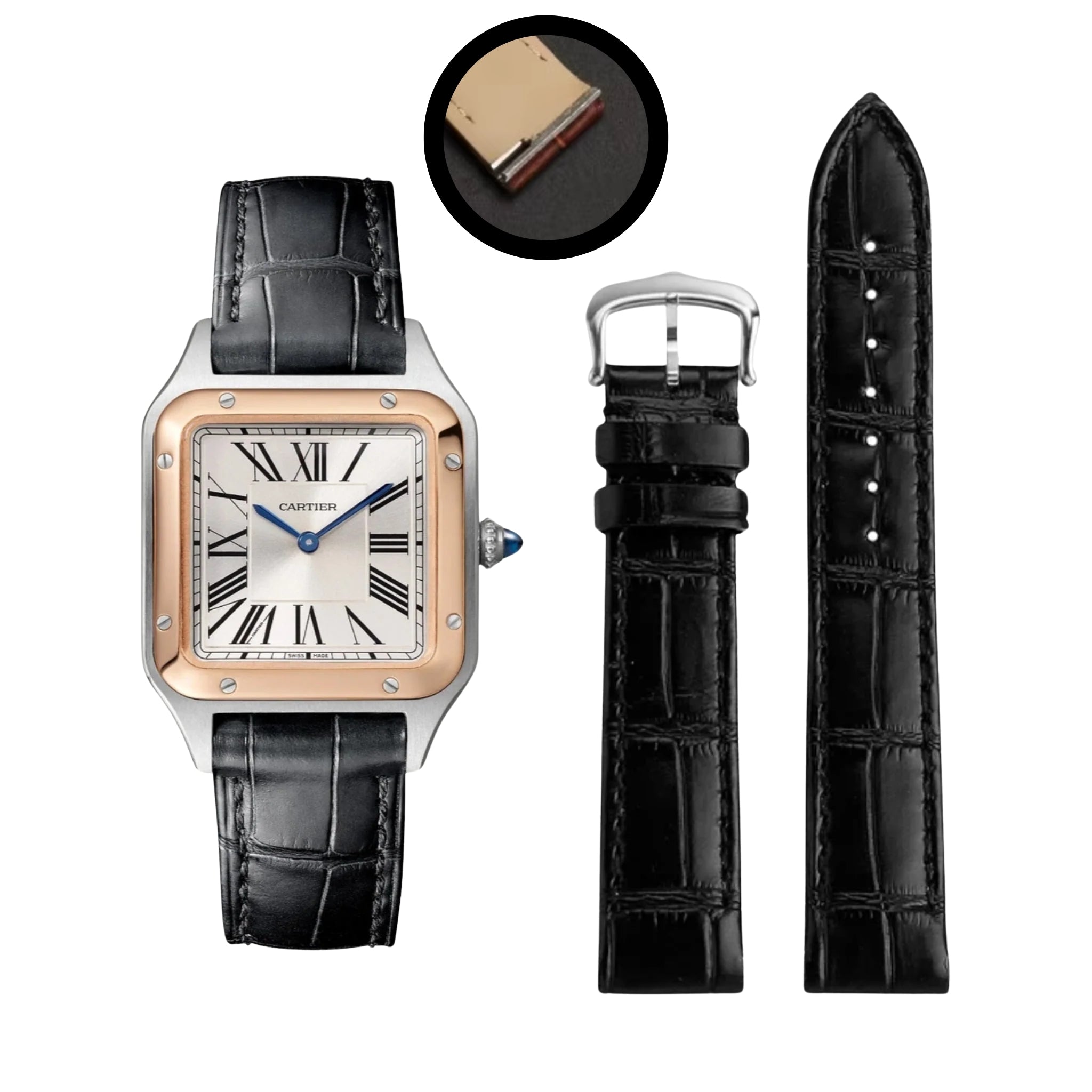 Leder Armband - für Cartier Santos Dumont - Schwarz