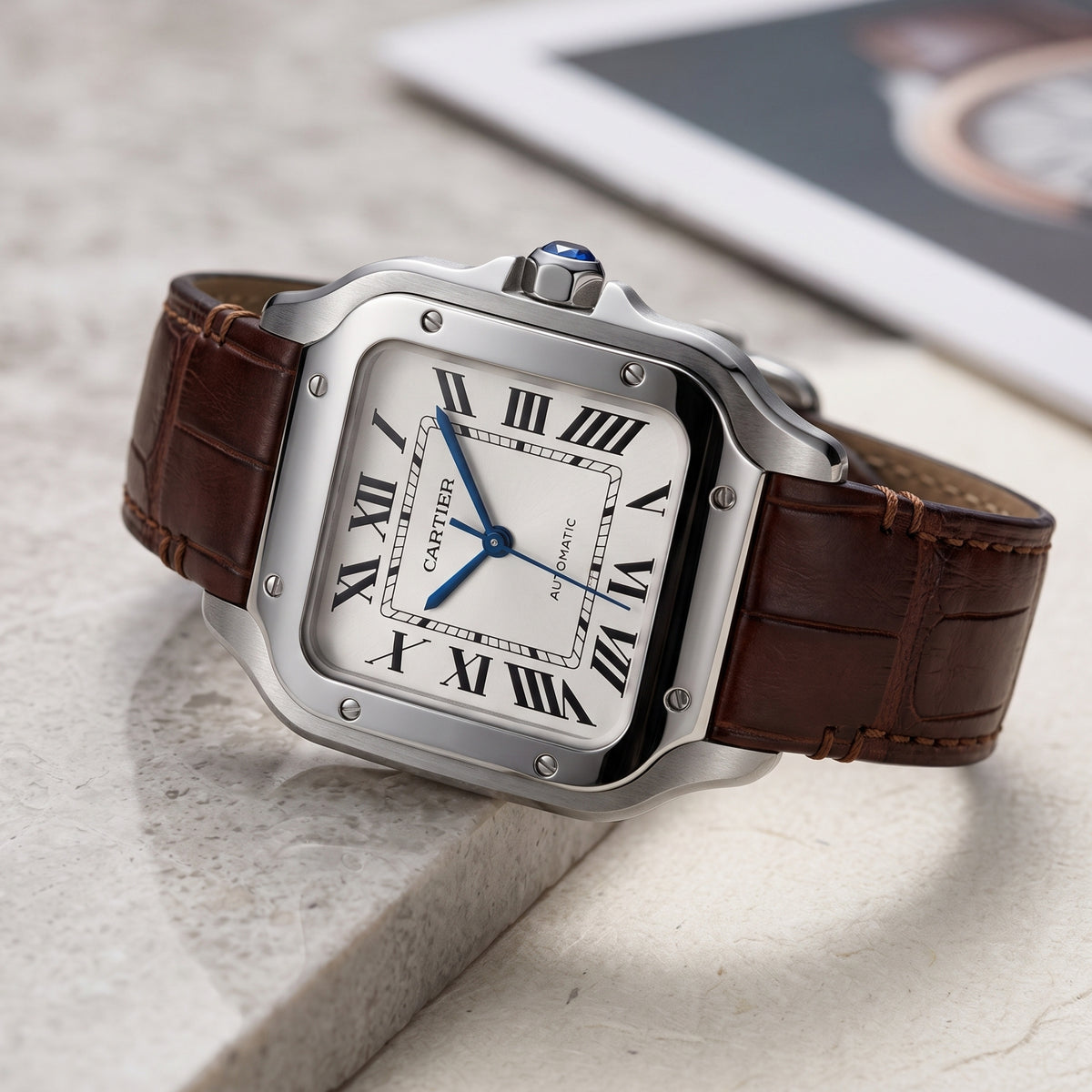 Leder Armband für Cartier Santos Medium/Large – Braun  – Quick Switch/Release