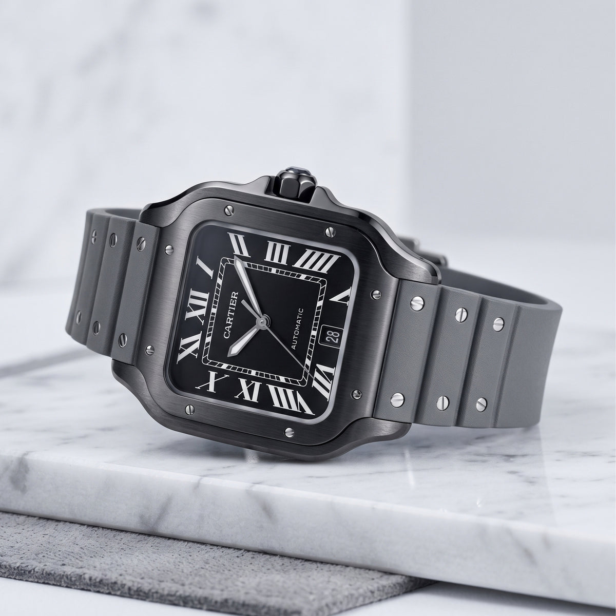 Kautschuk Armband für Cartier Santos Medium/Large – Grau mit Schrauben – Quick Switch/Release