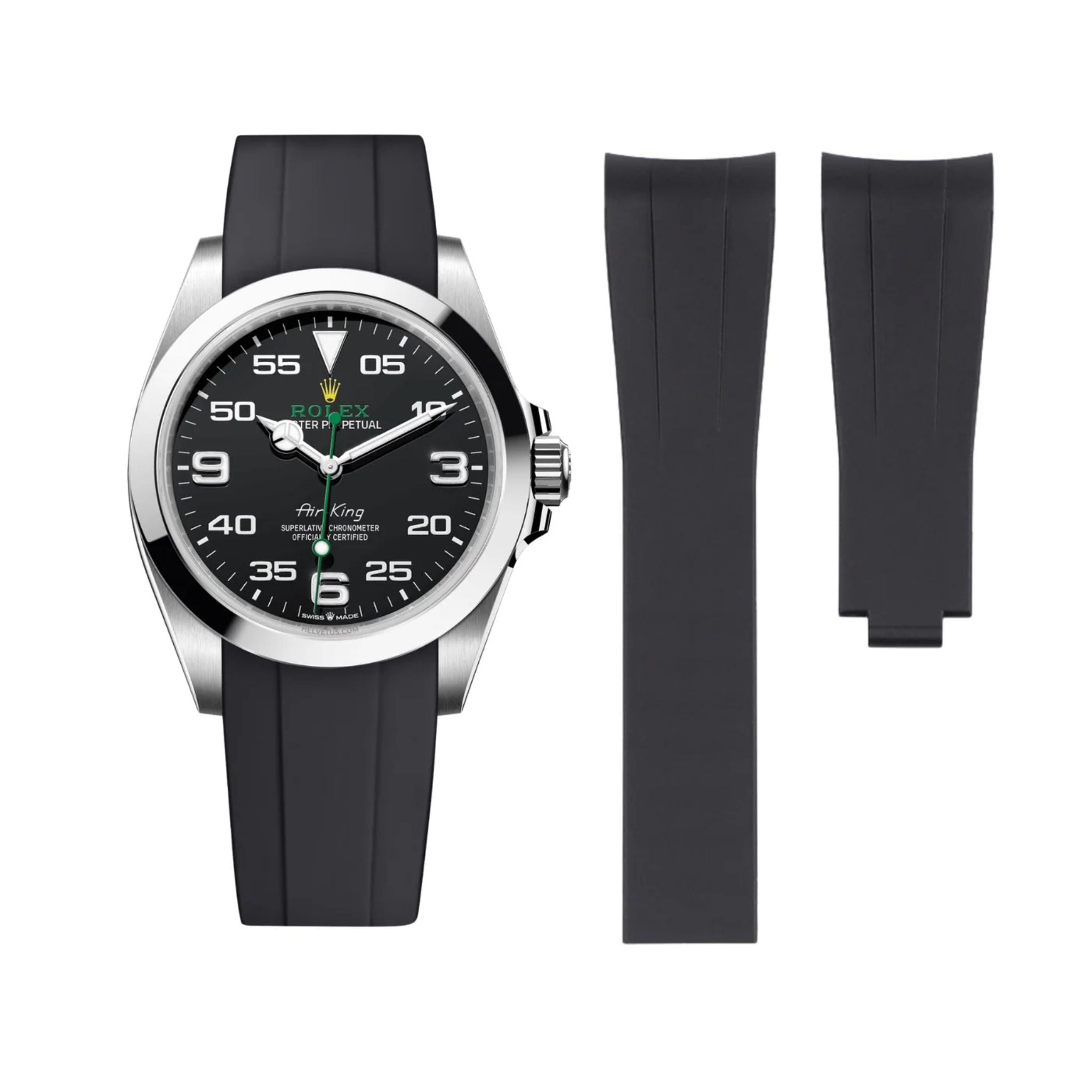 Deployant Rubber Strap - For Rolex Air - King - Black - Helvetus