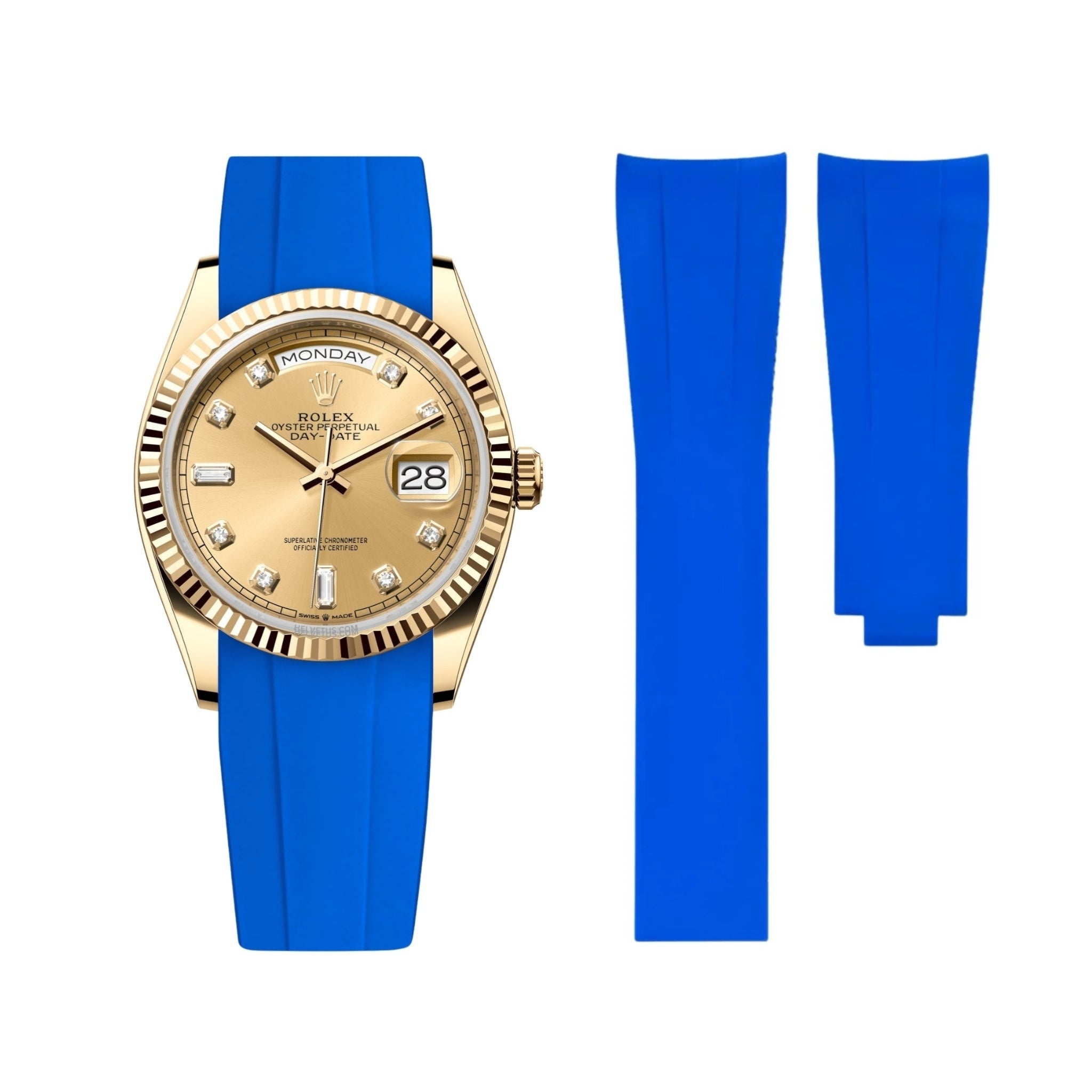 Deployant Rubber Strap - For Rolex Day - Date 36mm - Blue - Helvetus