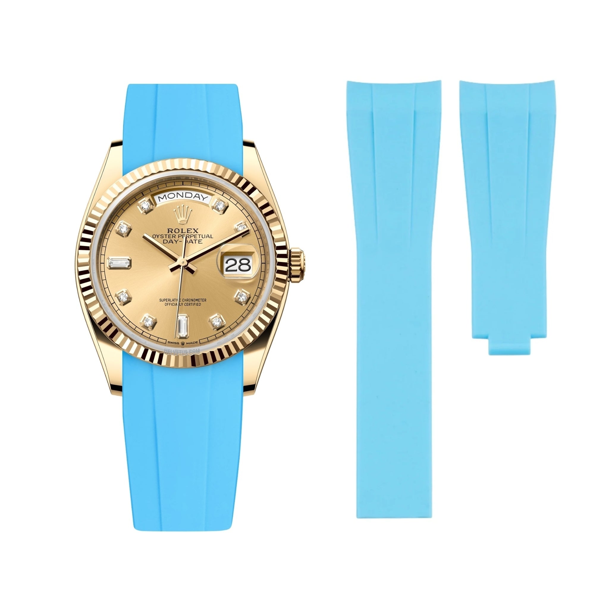 Deployant Rubber Strap - For Rolex Day - Date 36mm - Light Blue - Helvetus