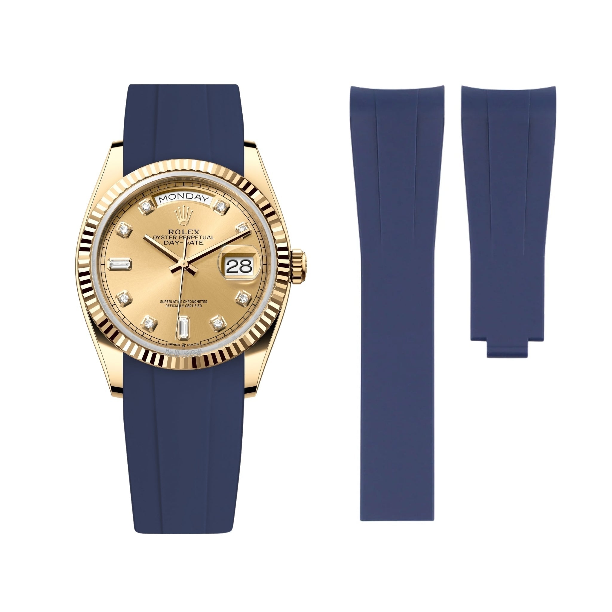 Deployant Rubber Strap - For Rolex Day - Date 36mm - Navy Blue - Helvetus