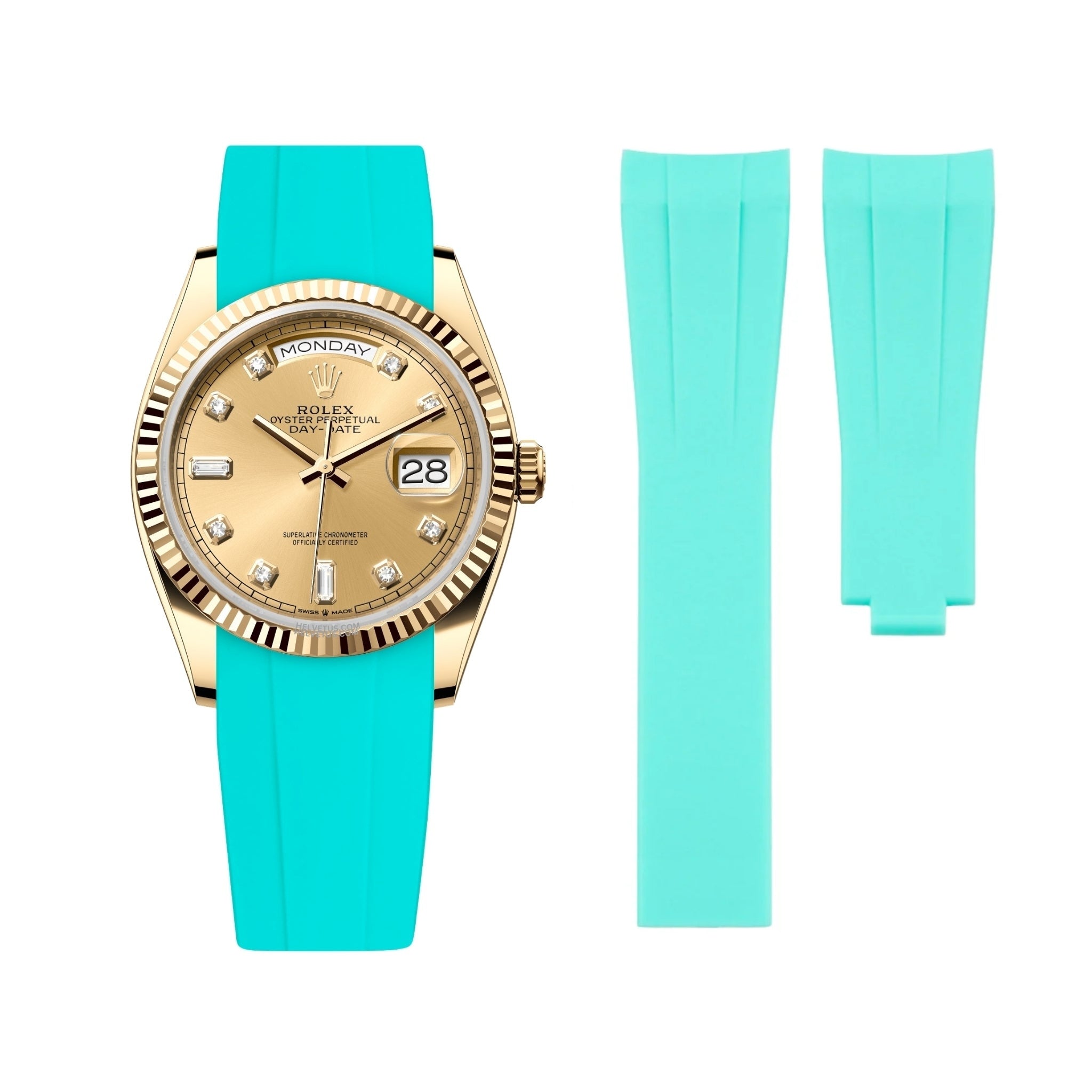 Deployant Rubber Strap - For Rolex Day - Date 36mm - Turquoise - Helvetus