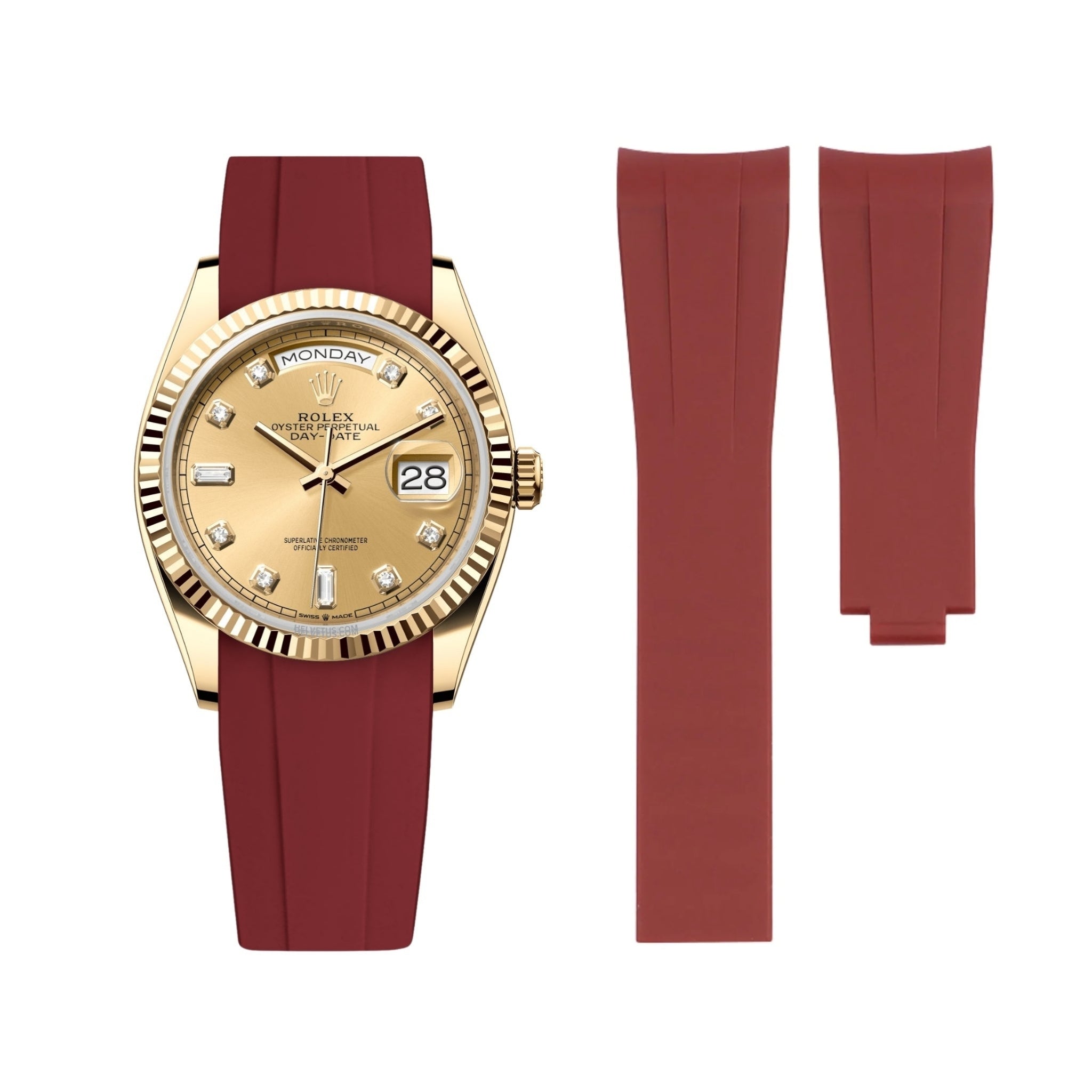 Deployant Rubber Strap - For Rolex Day - Date 40 - Bordeaux - Helvetus