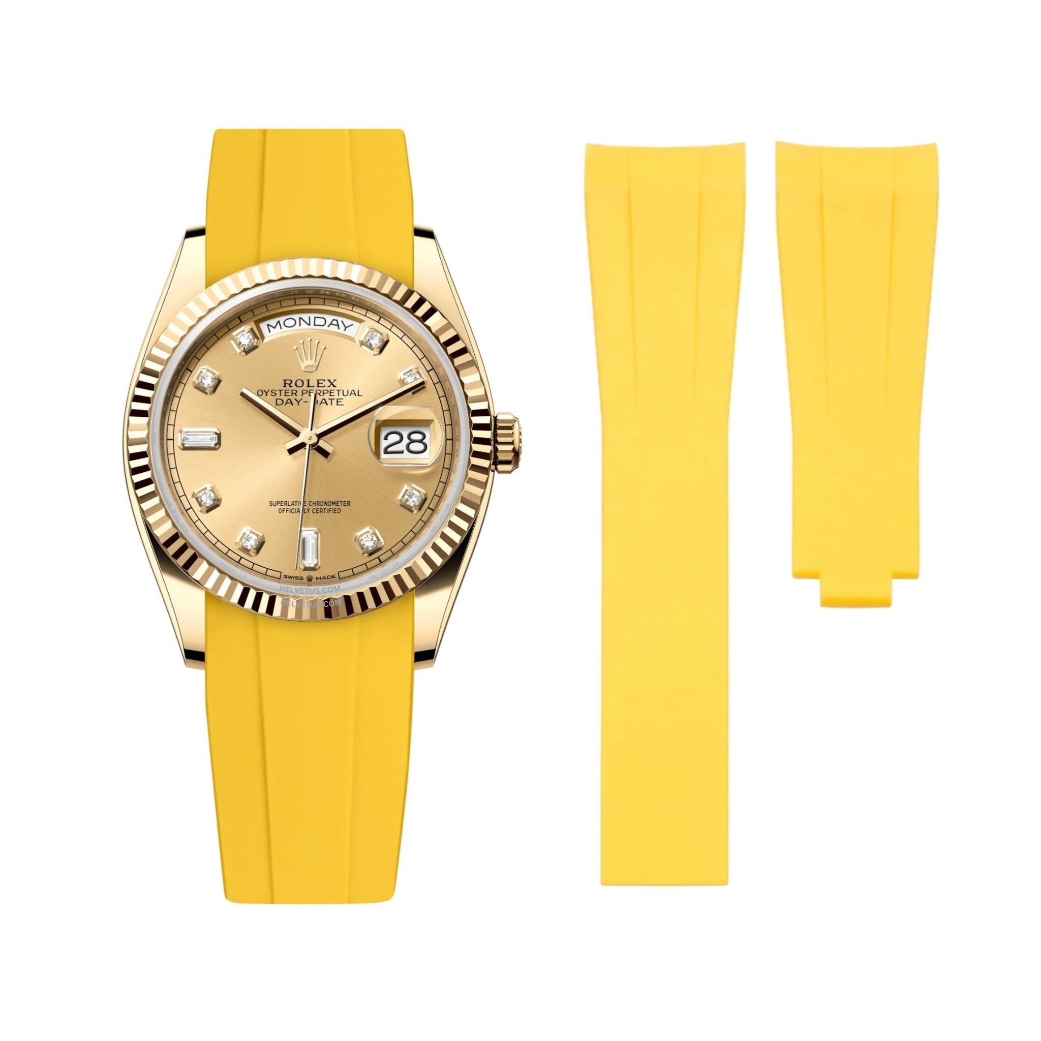 Deployant Rubber Strap - For Rolex Day - Date 40 - Yellow - Helvetus