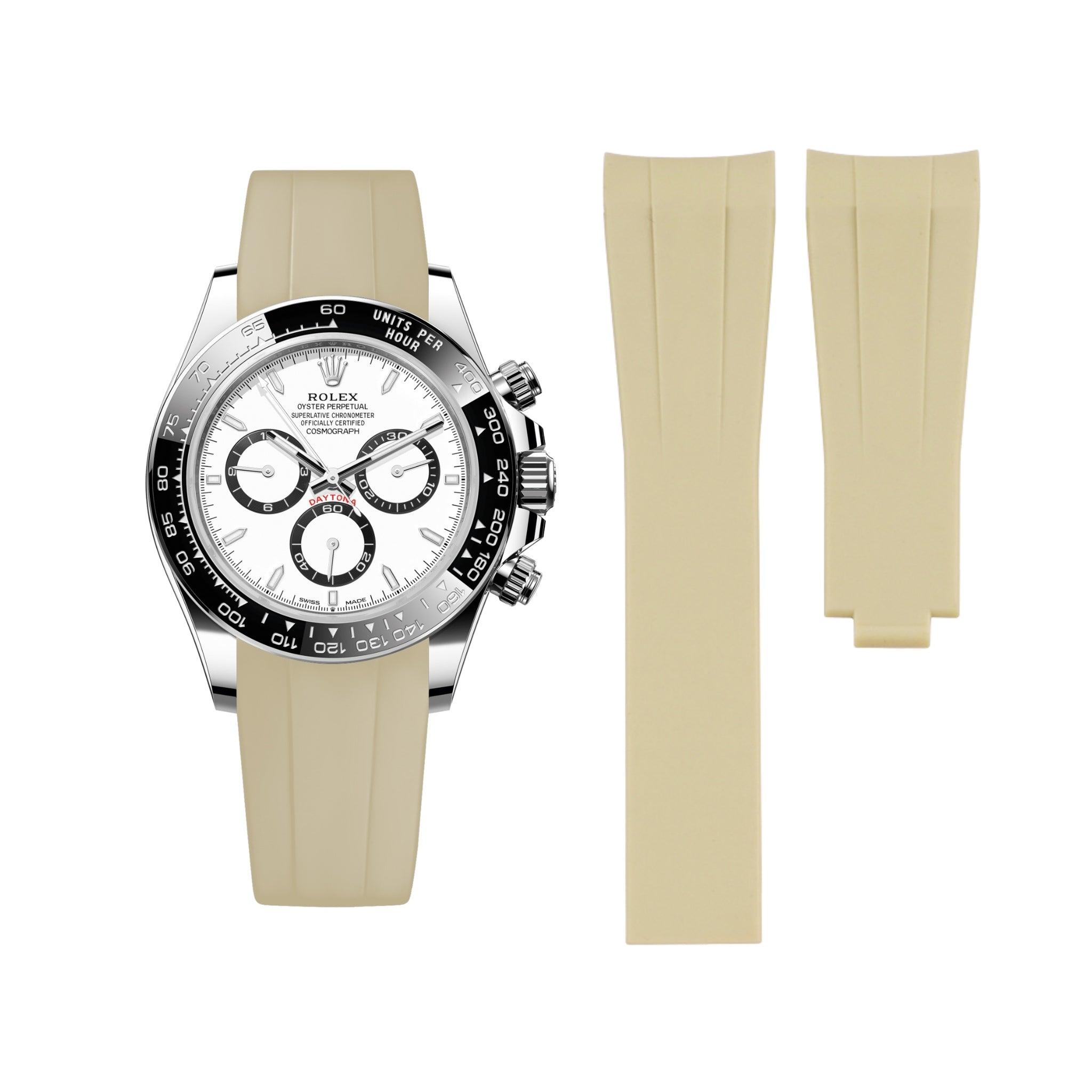 Deployant Rubber Strap - For Rolex Daytona - Beige - Helvetus