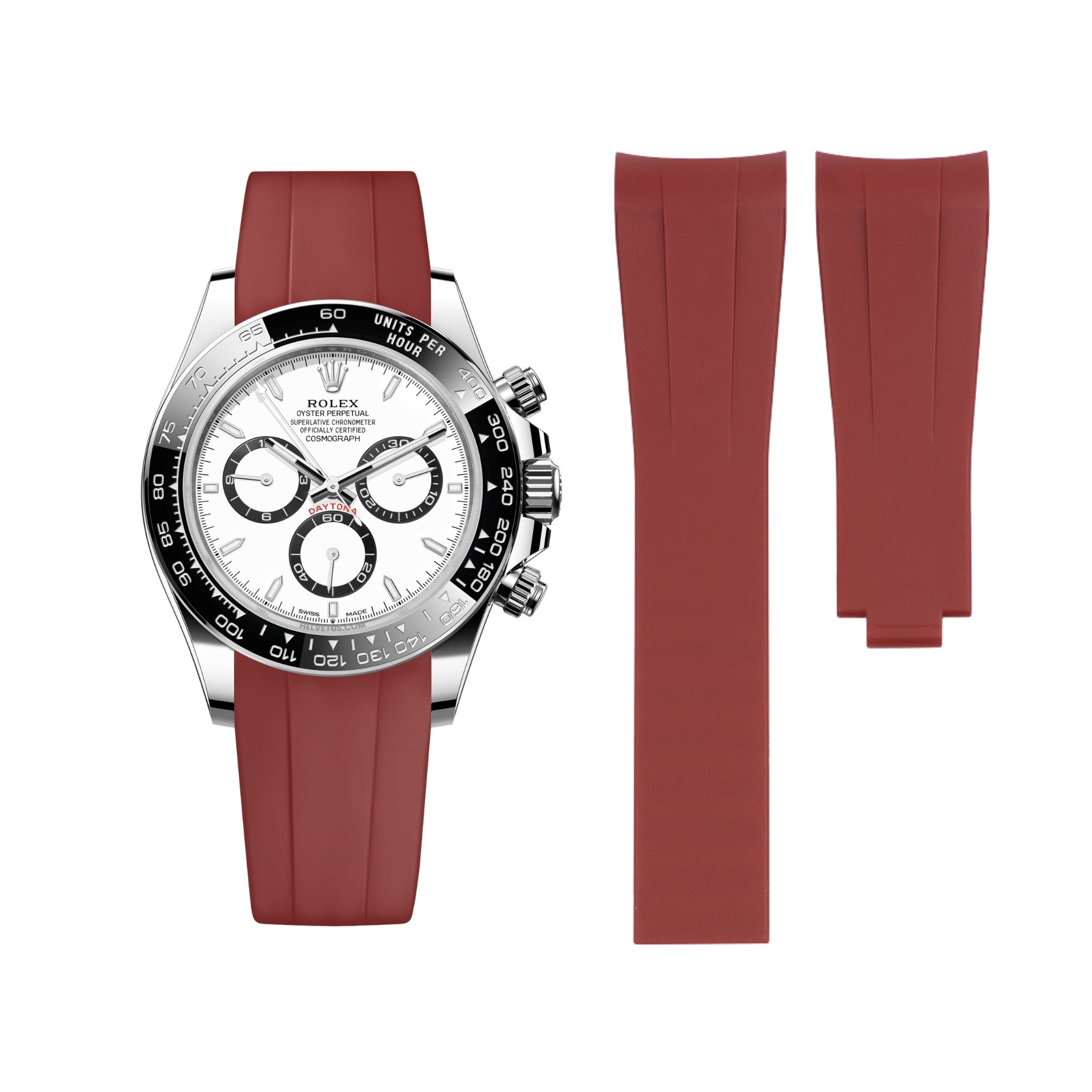 Deployant Rubber Strap - For Rolex Daytona - Bordeaux - Helvetus