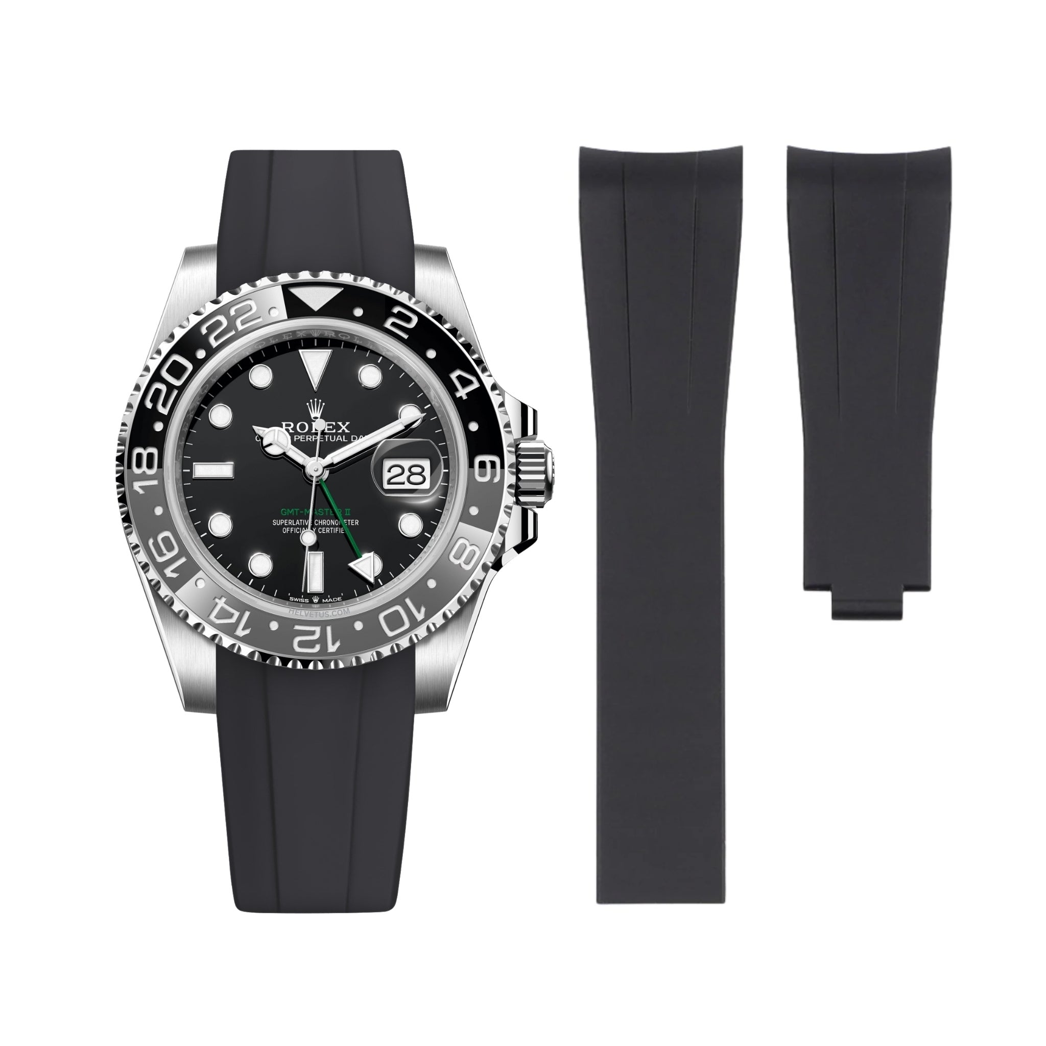 Deployant Rubber Strap - For Rolex GMT - Master II - Black - Helvetus