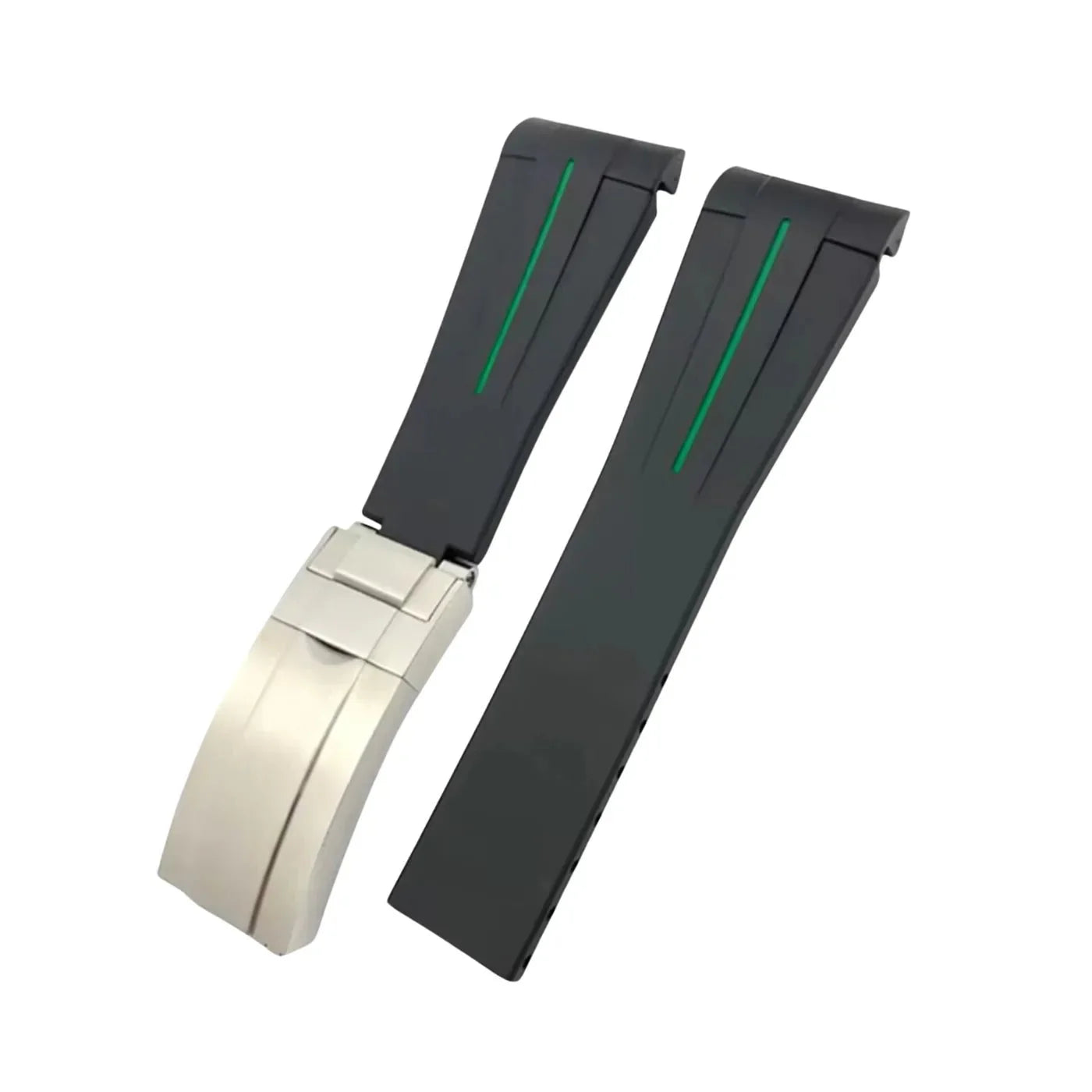 Deployant Rubber Strap - For Rolex GMT - Master II - Black w/Green Line | LuxLine® - Helvetus