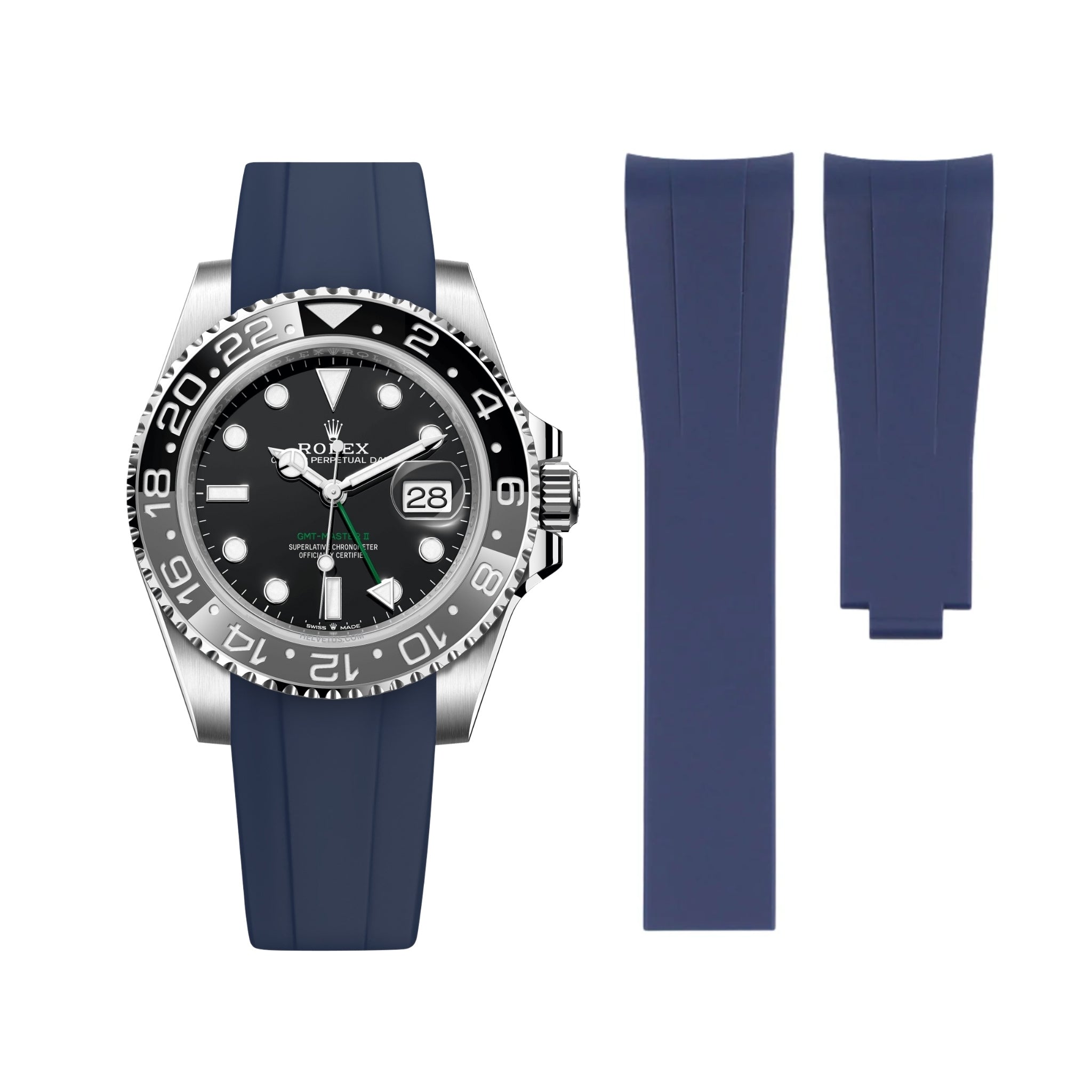 Deployant Rubber Strap - For Rolex GMT - Master II - Navy Blue - Helvetus