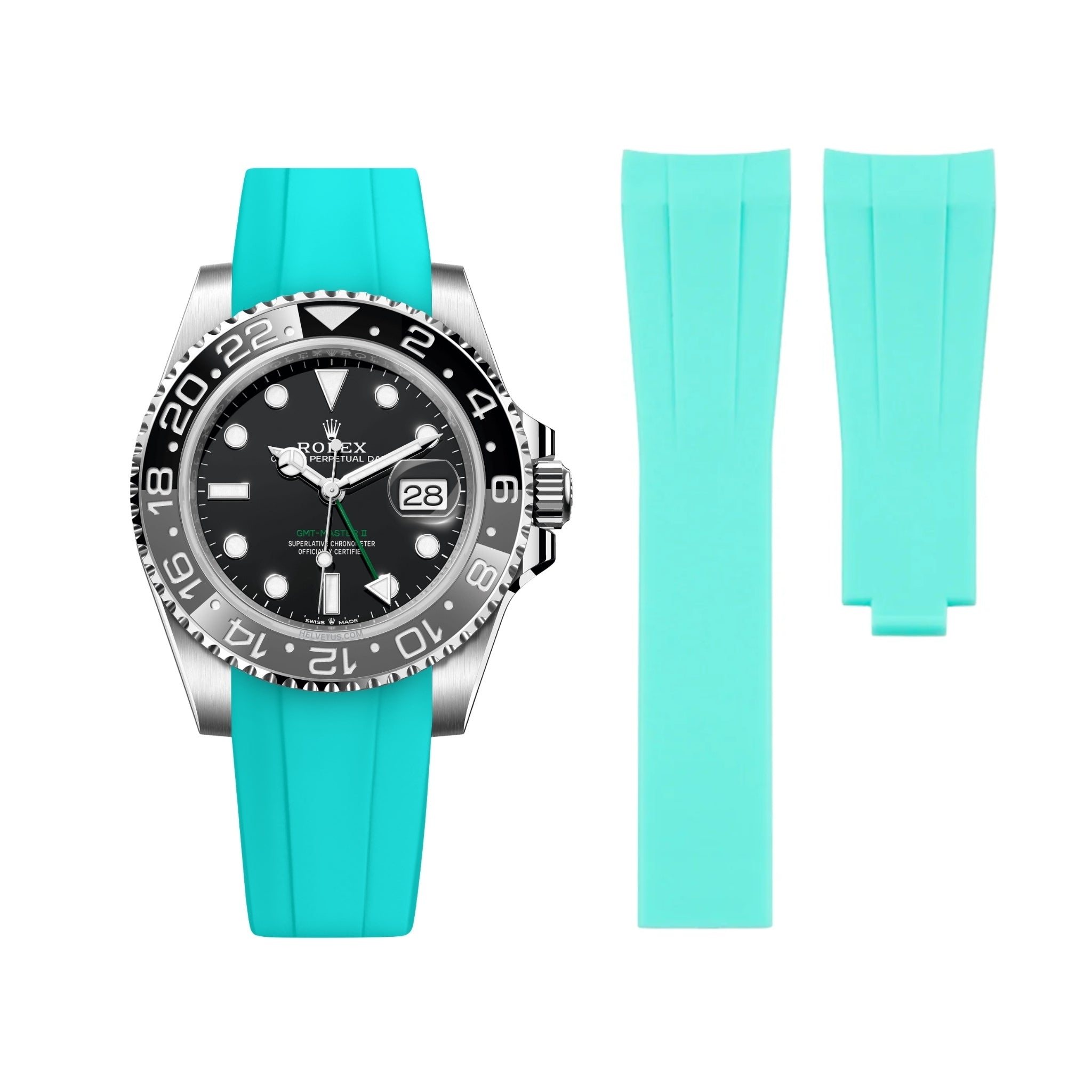 Deployant Rubber Strap - For Rolex GMT - Master II - Turquoise - Helvetus