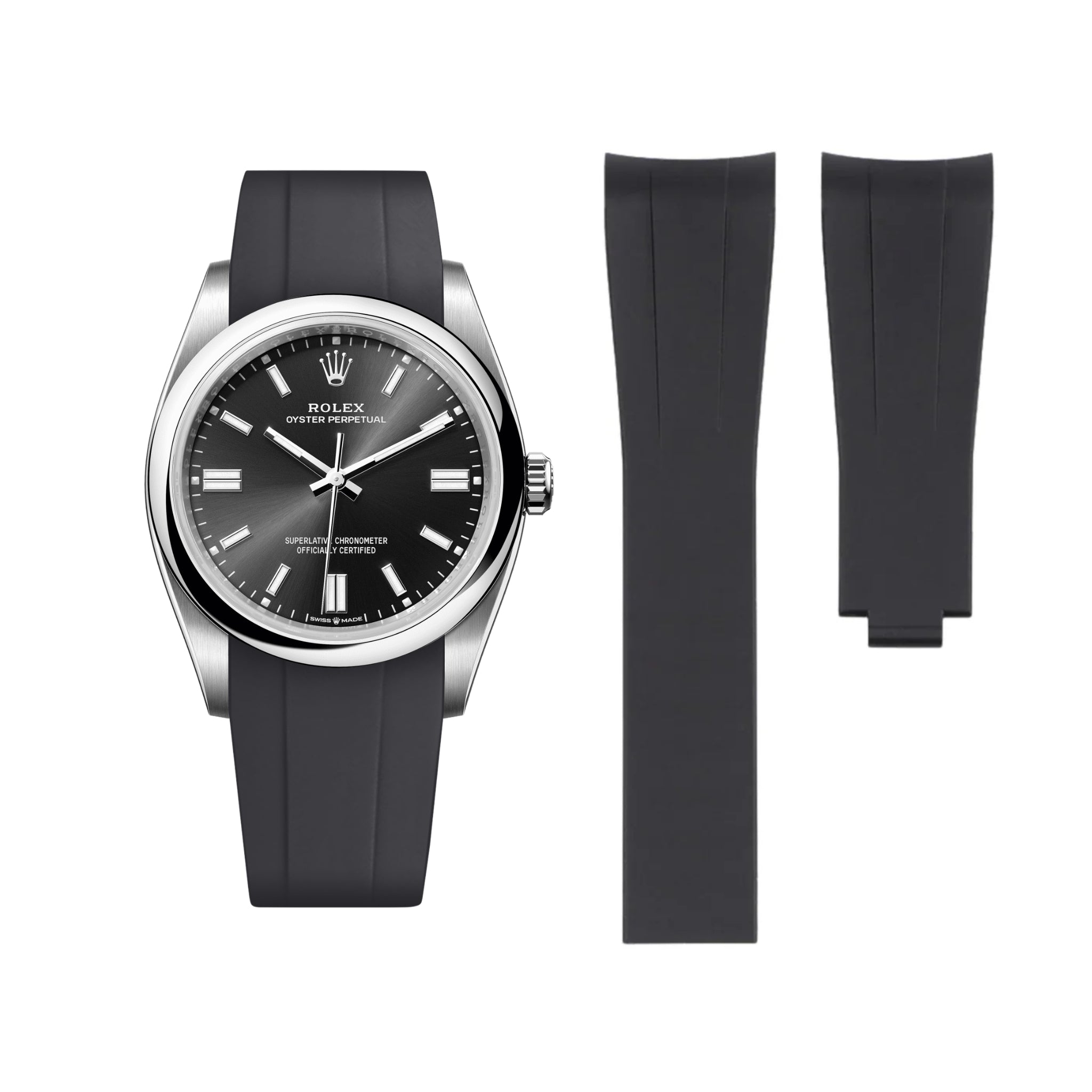 Deployant Rubber Strap - For Rolex Oyster Perpetual 36mm - Black - Helvetus