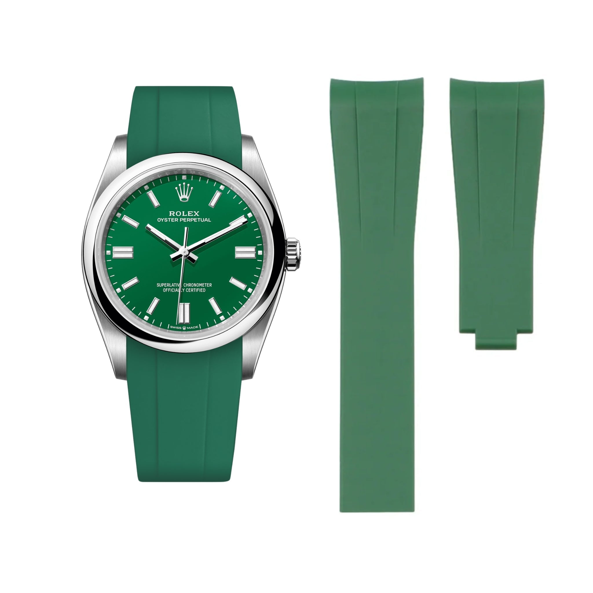 Deployant Rubber Strap - For Rolex Oyster Perpetual 36mm - Green - Helvetus