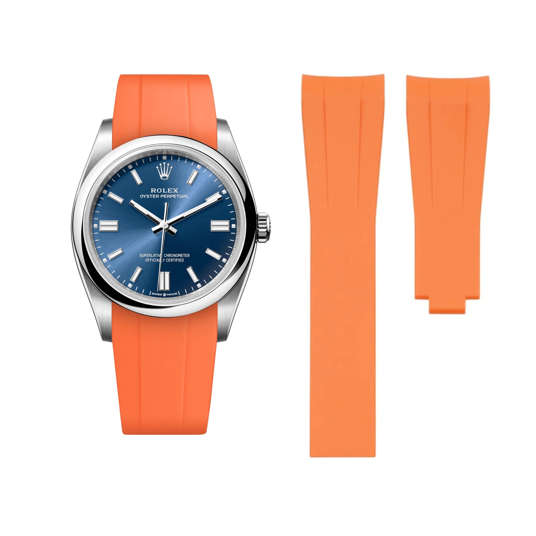 Deployant Rubber Strap - For Rolex Oyster Perpetual 36mm - Orange - Helvetus