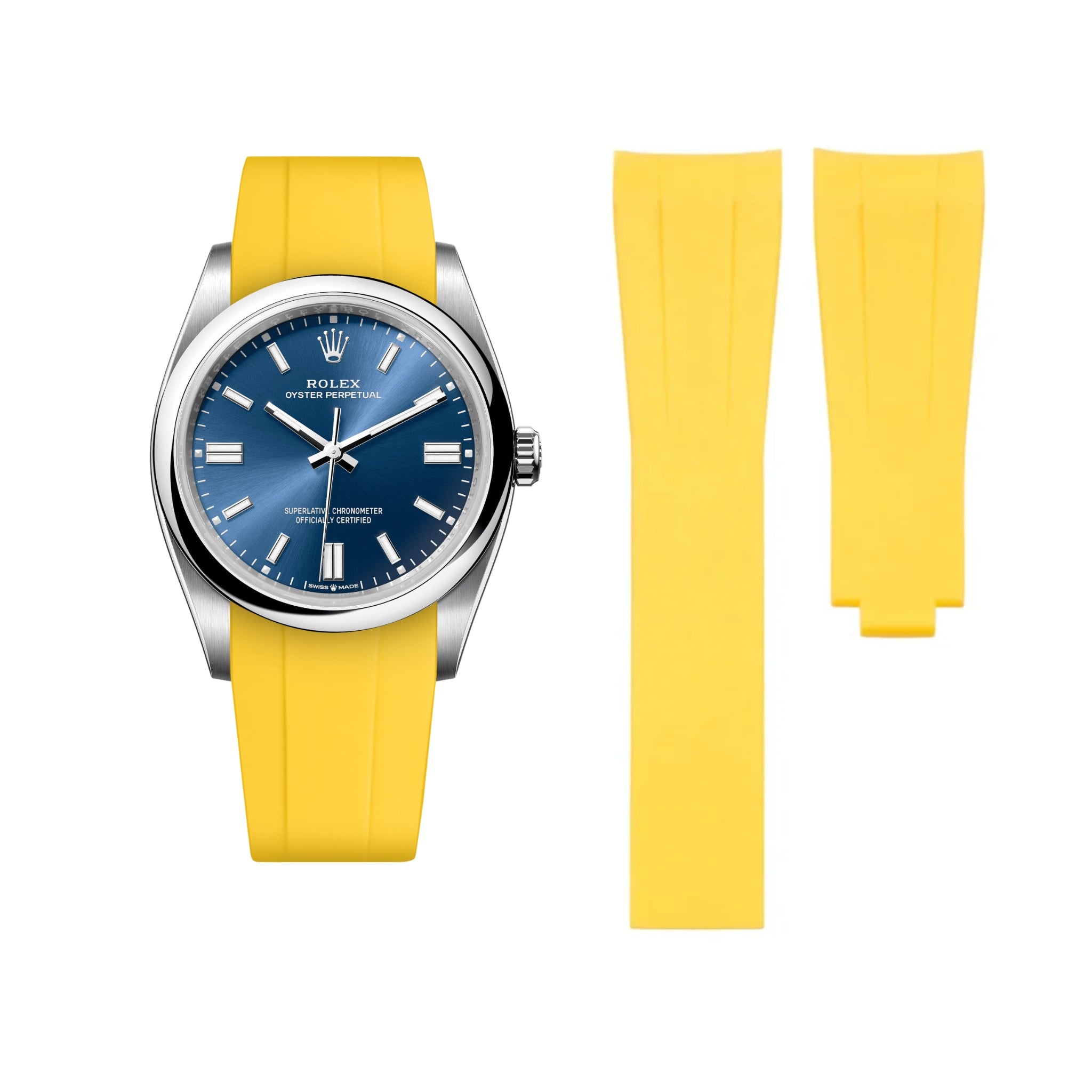 Deployant Rubber Strap - For Rolex Oyster Perpetual 36mm - Yellow - Helvetus