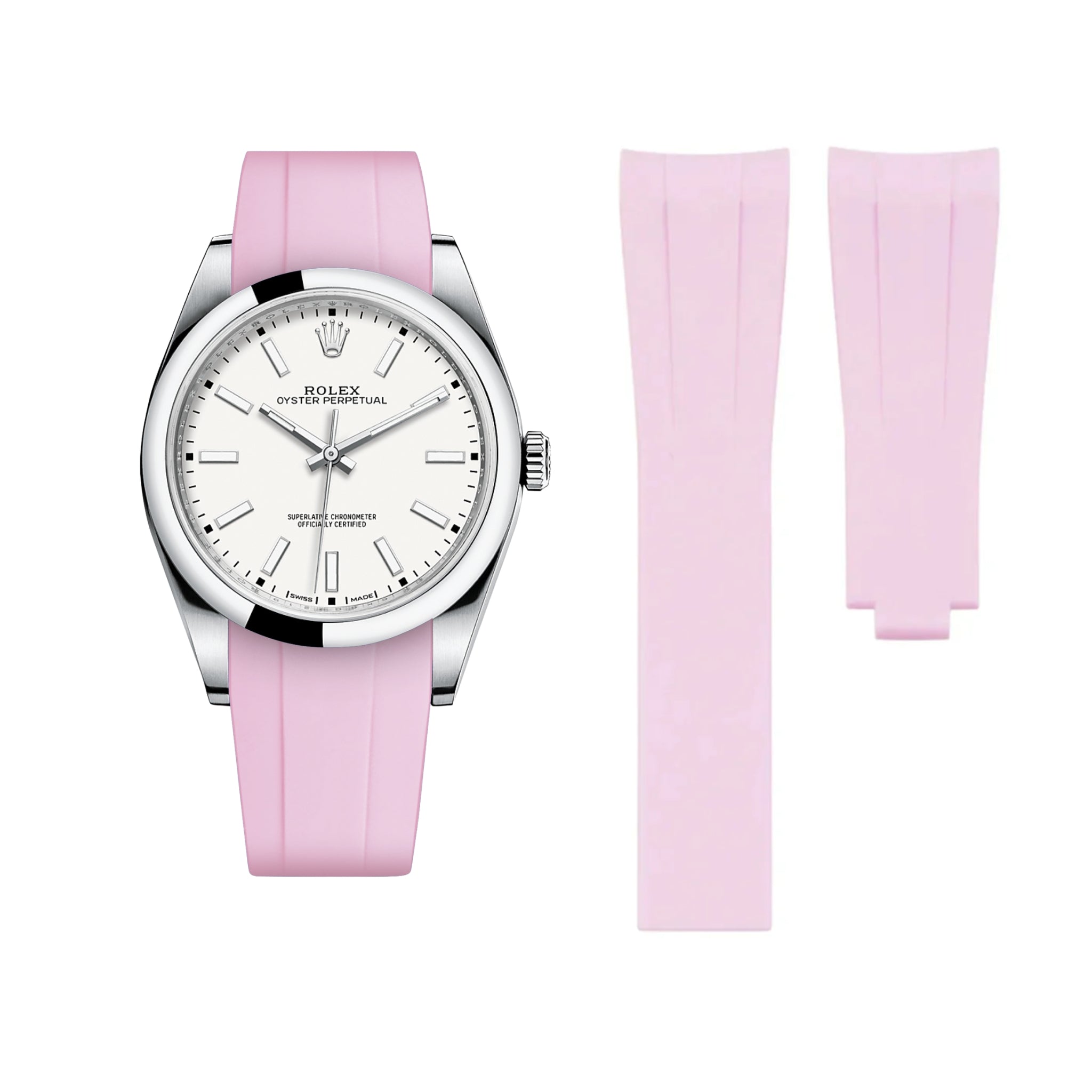 Deployant Rubber Strap - For Rolex Oyster Perpetual 39mm - Pink - Helvetus