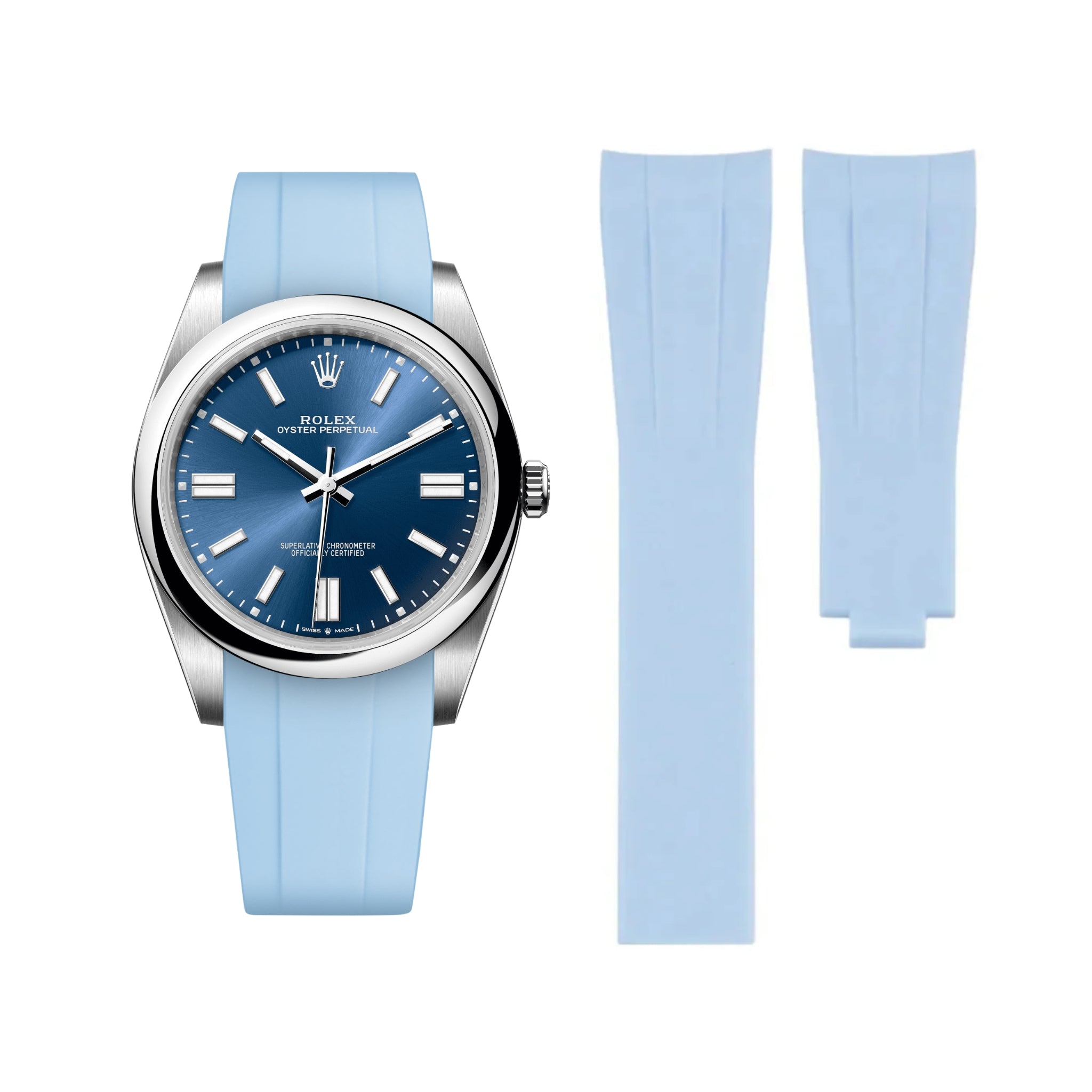 Deployant Rubber Strap - For Rolex Oyster Perpetual 41mm - Baby Blue - Helvetus