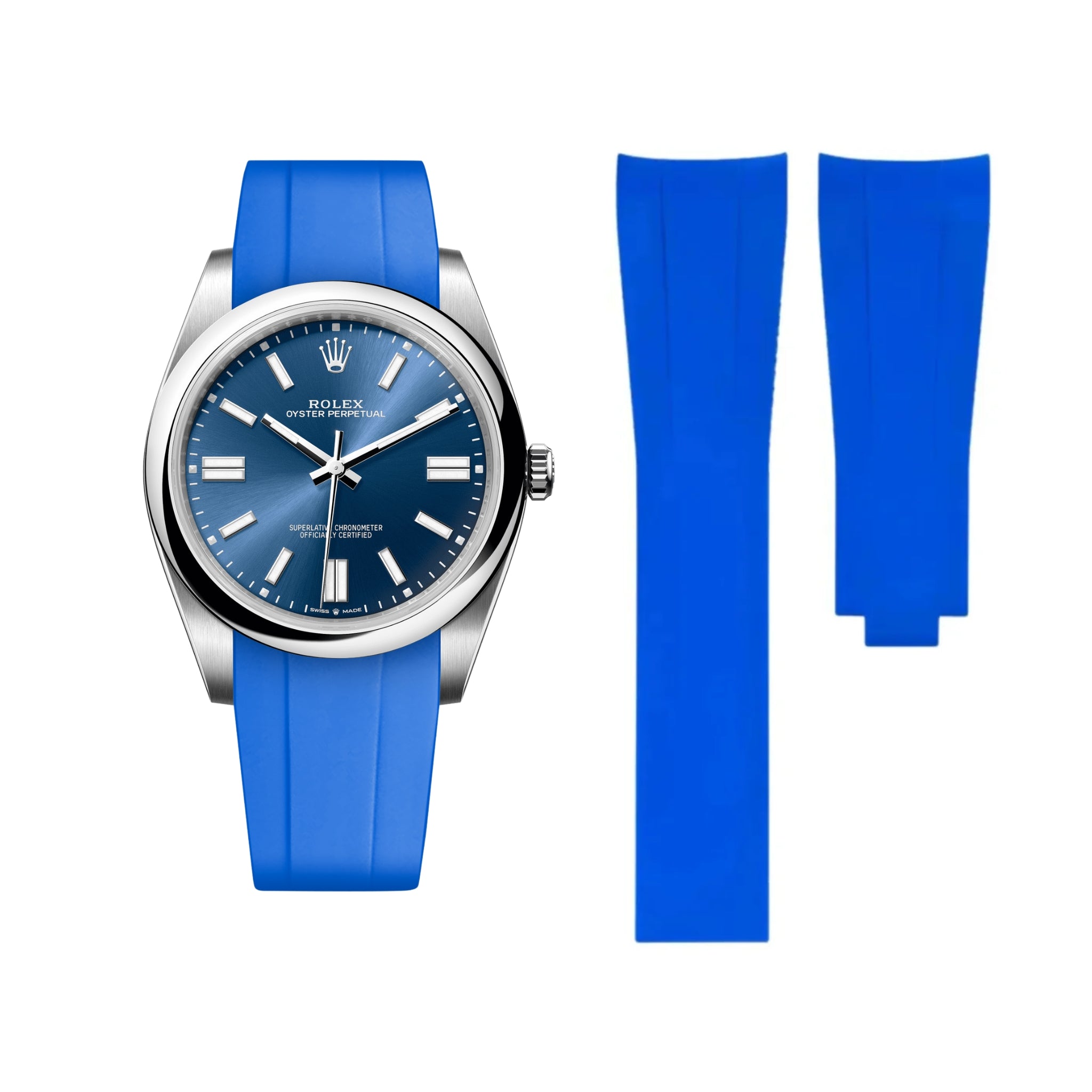 Deployant Rubber Strap - For Rolex Oyster Perpetual 41mm - Blue - Helvetus