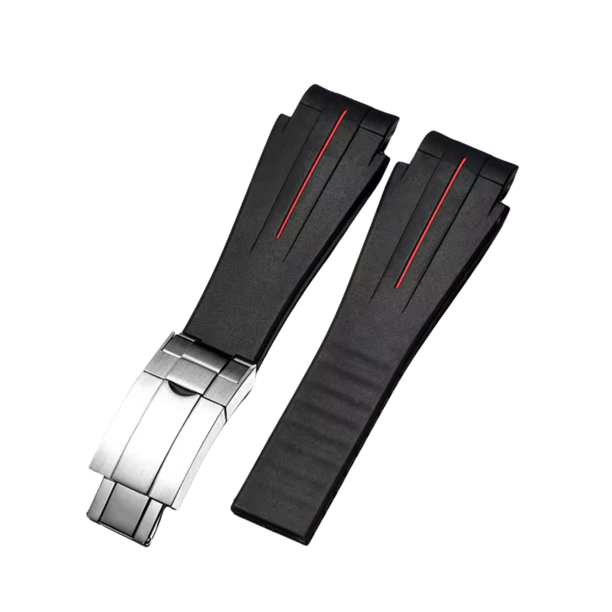 Deployant Rubber Strap - For Rolex Sea - Dweller Deepsea - Black w/Red Line | LuxLine® - Helvetus