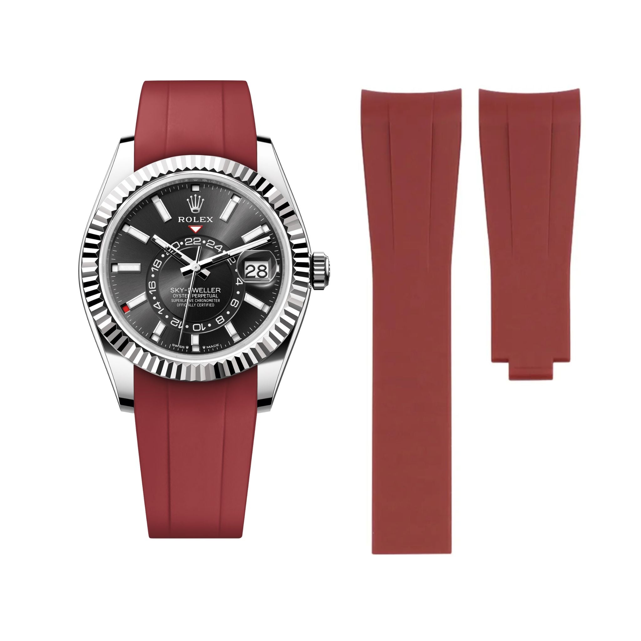 Deployant Rubber Strap - For Rolex Sky - Dweller - Bordeaux - Helvetus